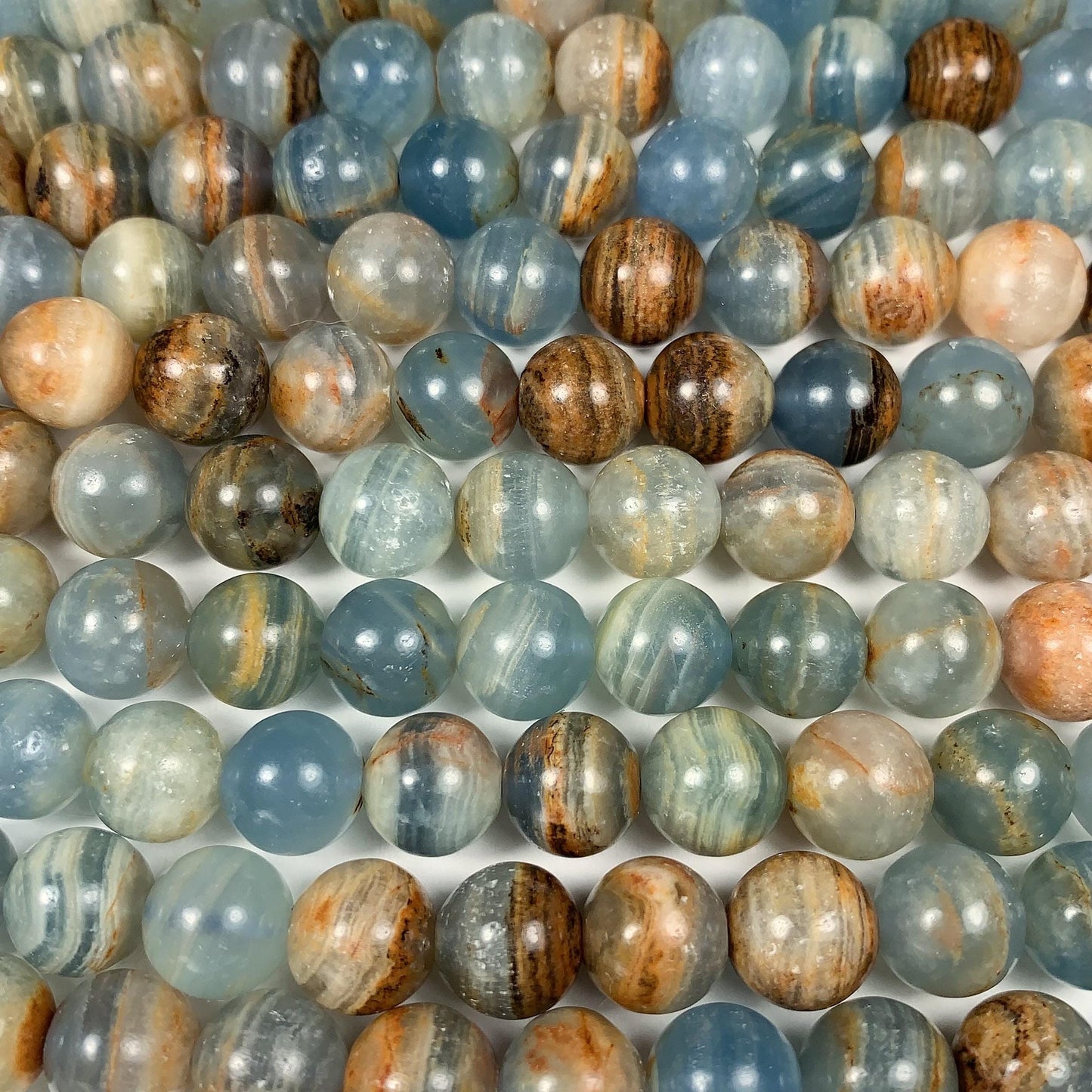 High Quality Natural Stripe Blue Calcite Quartz Smooth Round Beads: Natural Gemstone Strand 15.5 6mm 8mm 10mm 12mm
