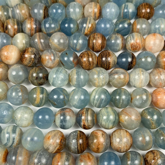 High Quality Natural Stripe Blue Calcite Quartz Smooth Round Beads: Natural Gemstone Strand 15.5 6mm 8mm 10mm 12mm