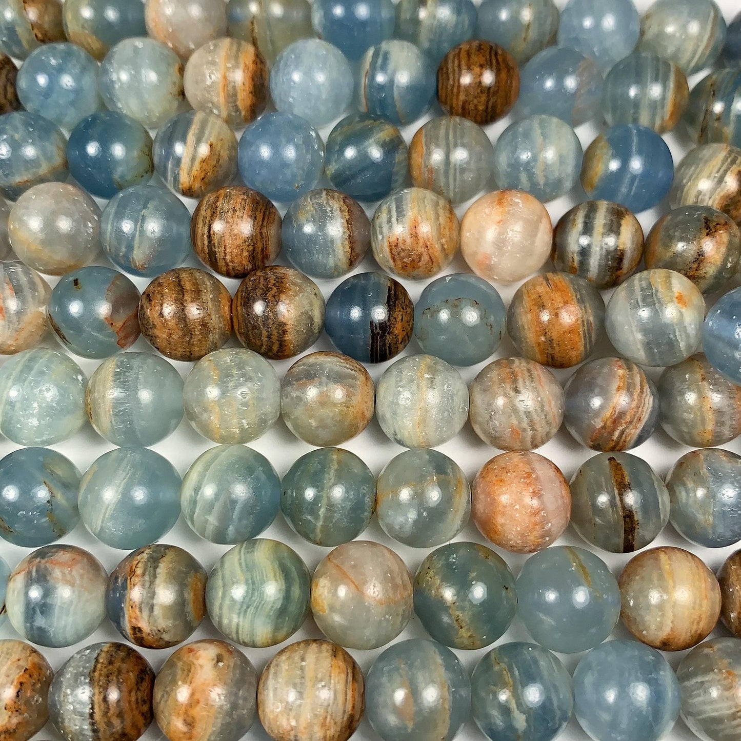 High Quality Natural Stripe Blue Calcite Quartz Smooth Round Beads: Natural Gemstone Strand 15.5 6mm 8mm 10mm 12mm
