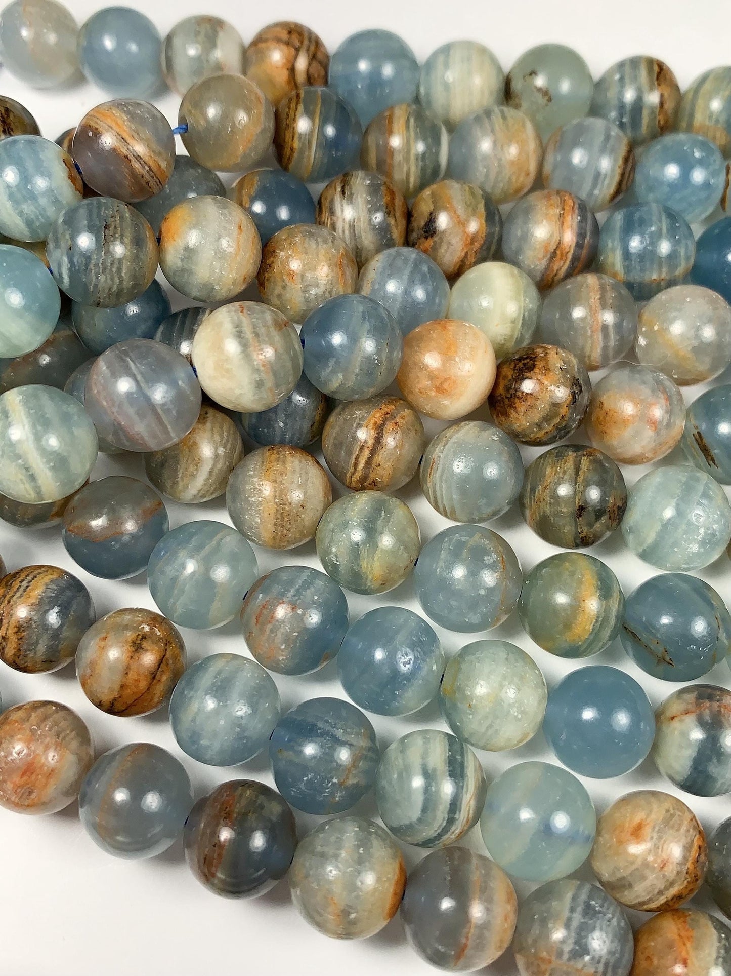 High Quality Natural Stripe Blue Calcite Quartz Smooth Round Beads: Natural Gemstone Strand 15.5 6mm 8mm 10mm 12mm