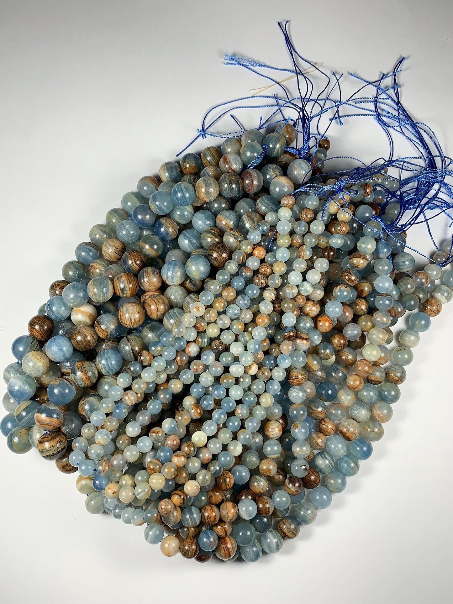 High Quality Natural Stripe Blue Calcite Quartz Smooth Round Beads: Natural Gemstone Strand 15.5 6mm 8mm 10mm 12mm