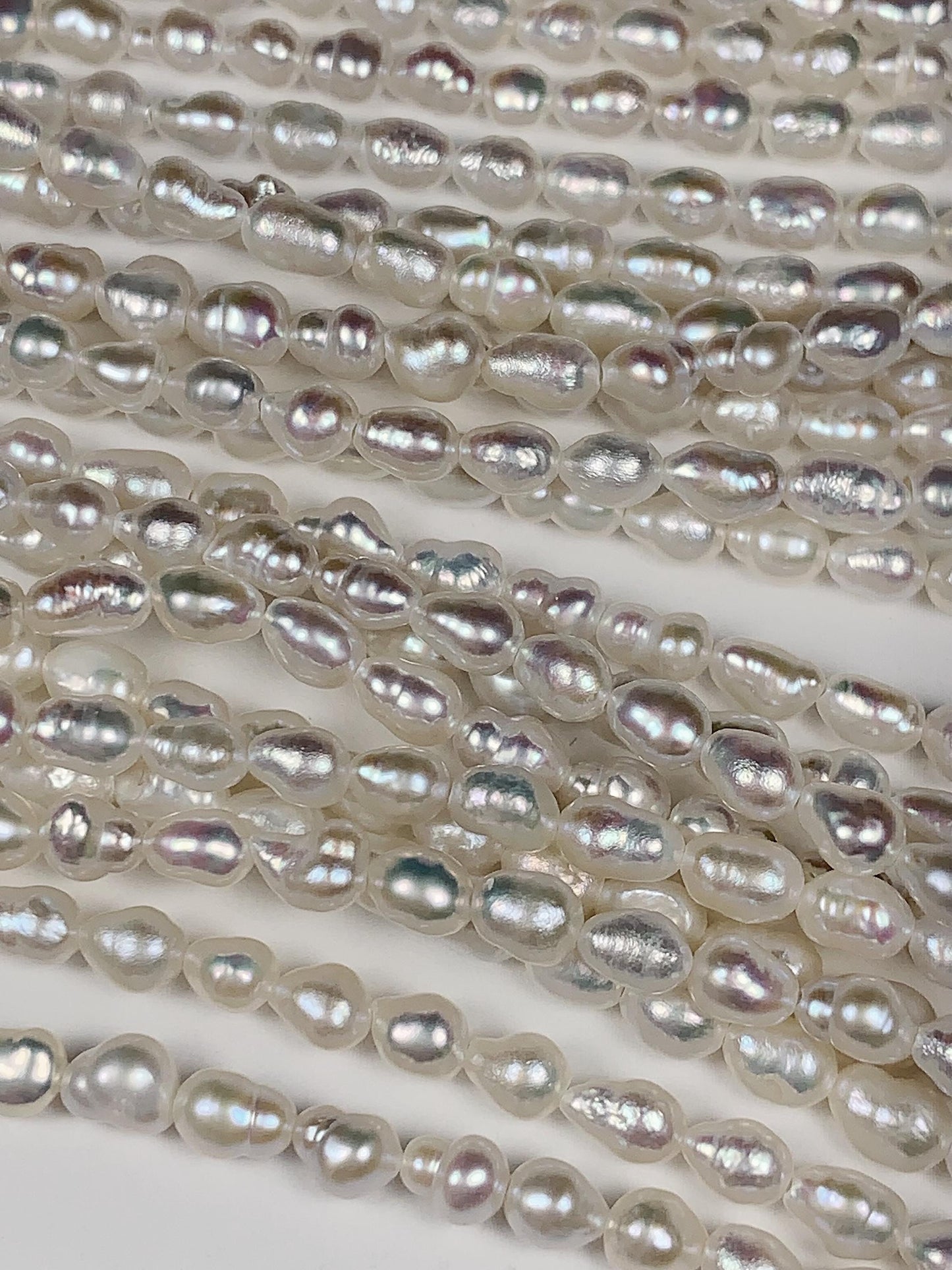 4mm Super Strong Luster Natural White Freshwater Pearl Baroque Beads: Genuine Gemstone Strand 15.5+
