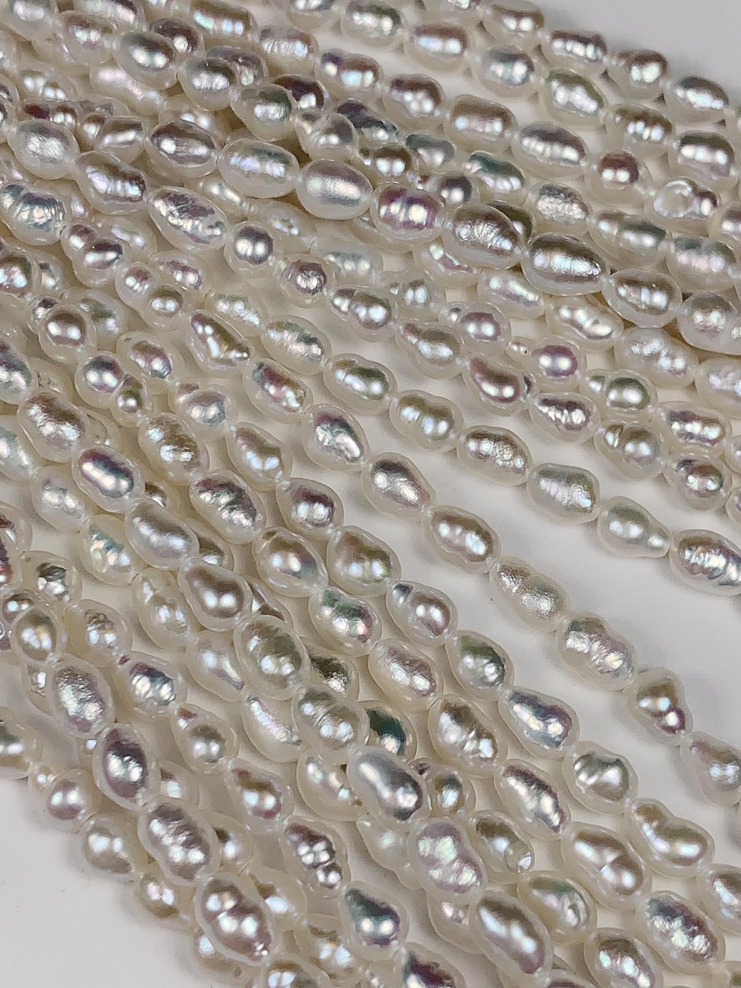 4mm Super Strong Luster Natural White Freshwater Pearl Baroque Beads: Genuine Gemstone Strand 15.5+