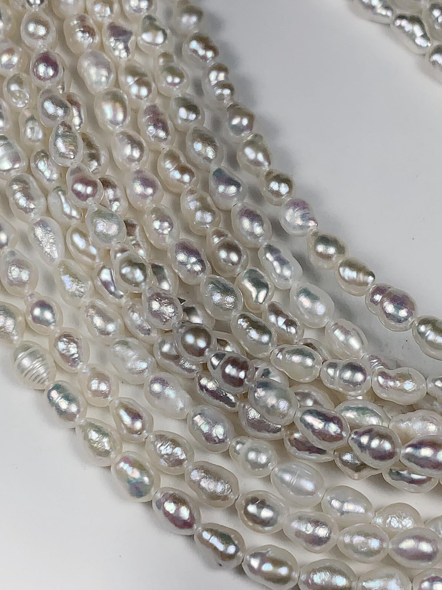 4mm Super Strong Luster Natural White Freshwater Pearl Baroque Beads: Genuine Gemstone Strand 15.5+