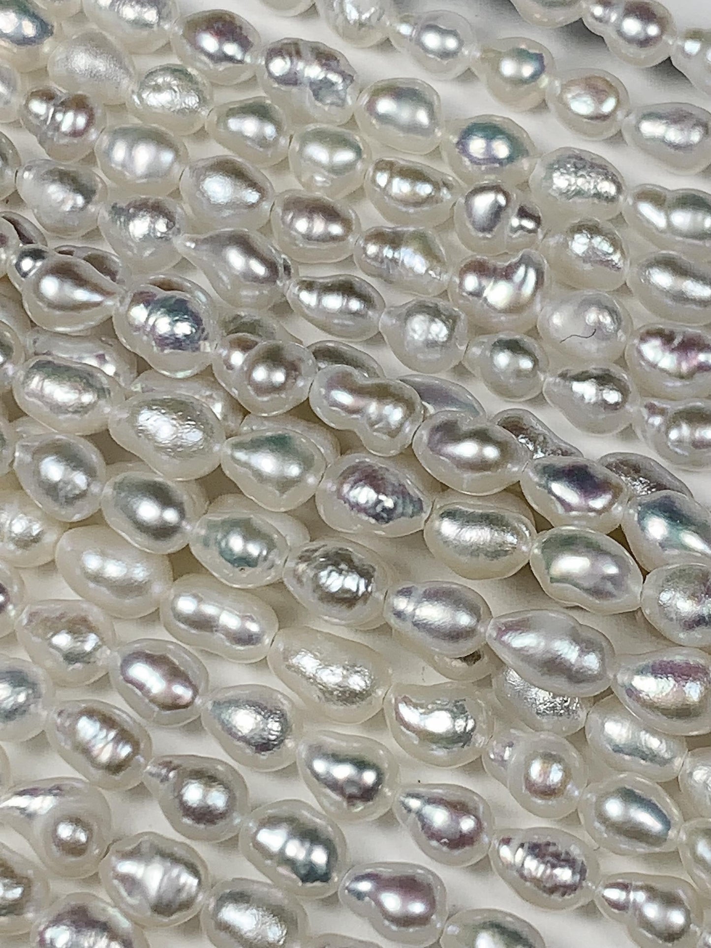 4mm Super Strong Luster Natural White Freshwater Pearl Baroque Beads: Genuine Gemstone Strand 15.5+