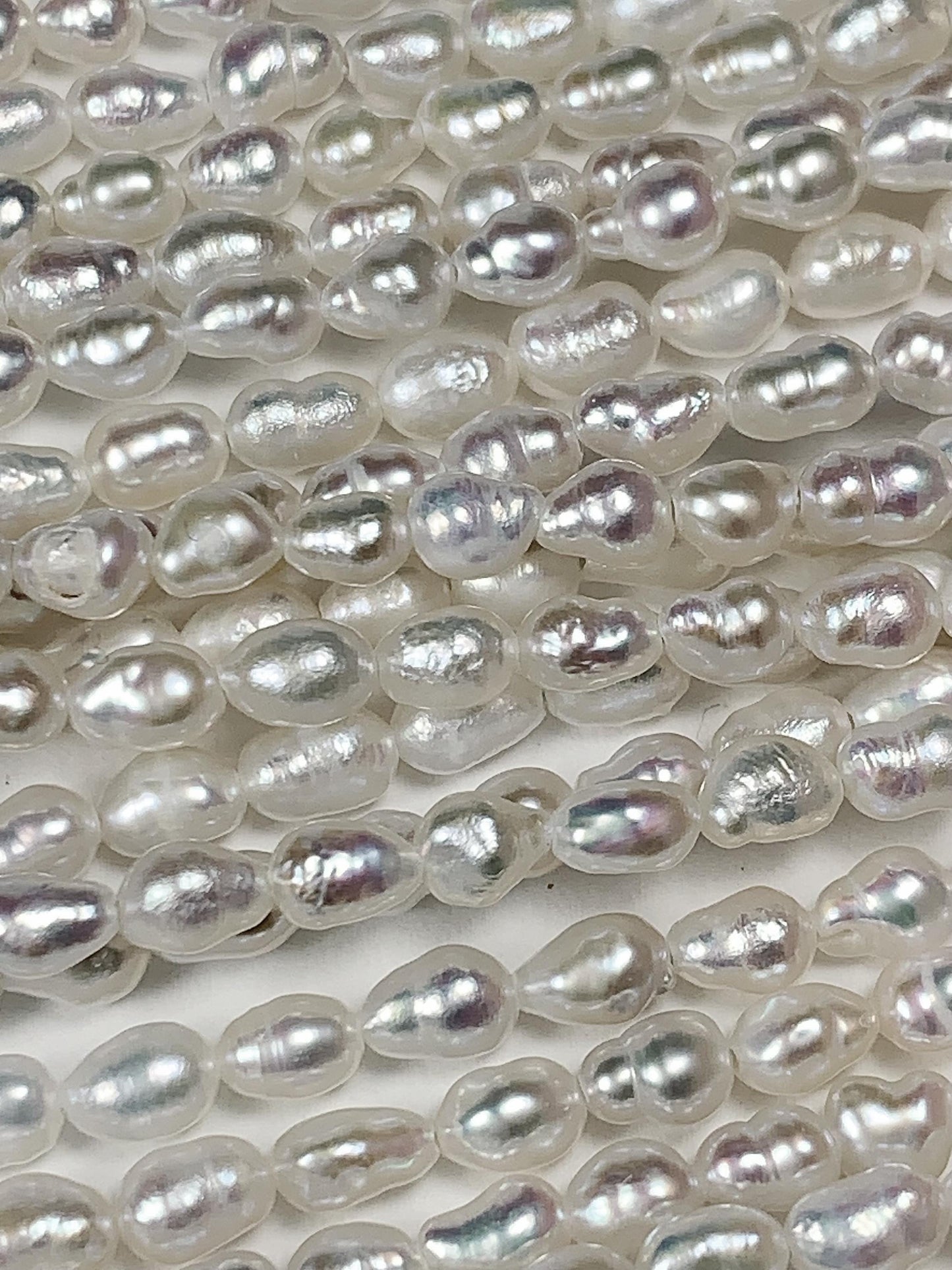 4mm Super Strong Luster Natural White Freshwater Pearl Baroque Beads: Genuine Gemstone Strand 15.5+