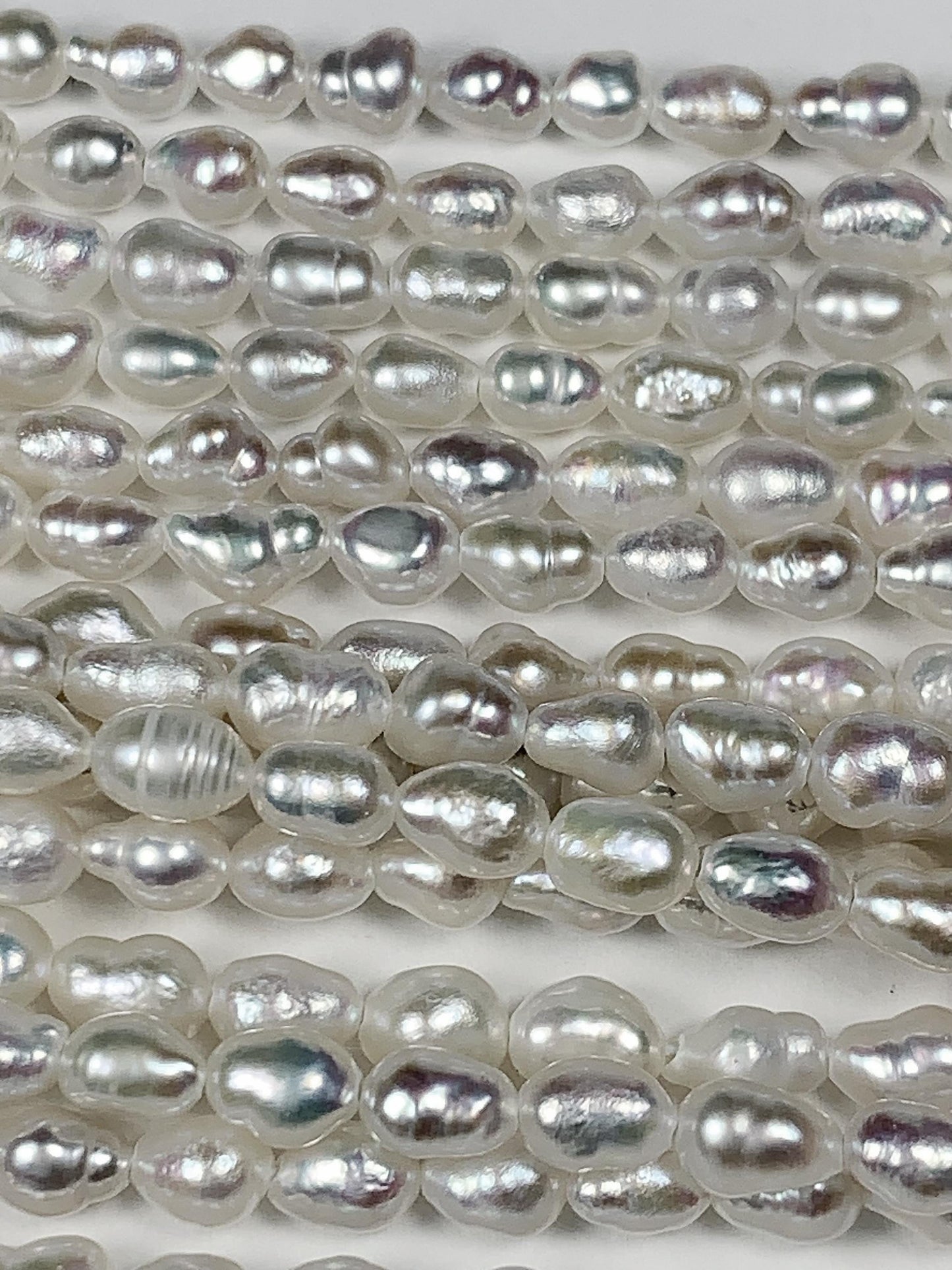 4mm Super Strong Luster Natural White Freshwater Pearl Baroque Beads: Genuine Gemstone Strand 15.5+