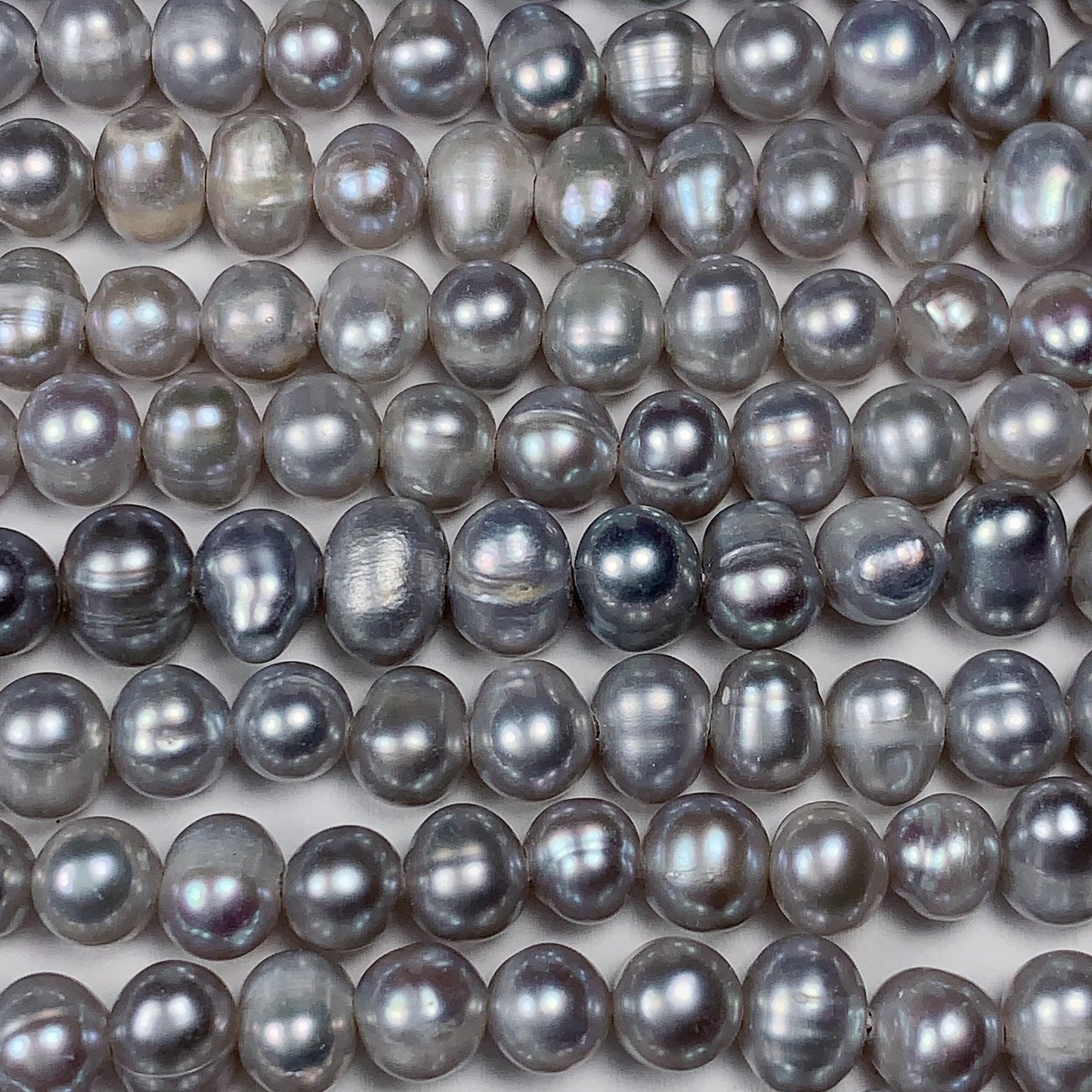 6mm Dyed Silver Natural Freshwater Oval Pearl  Beads Genuine Gemstone Strand 13.5+