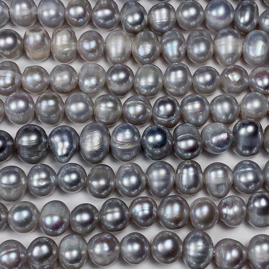 6mm Dyed Silver Natural Freshwater Oval Pearl  Beads Genuine Gemstone Strand 13.5+