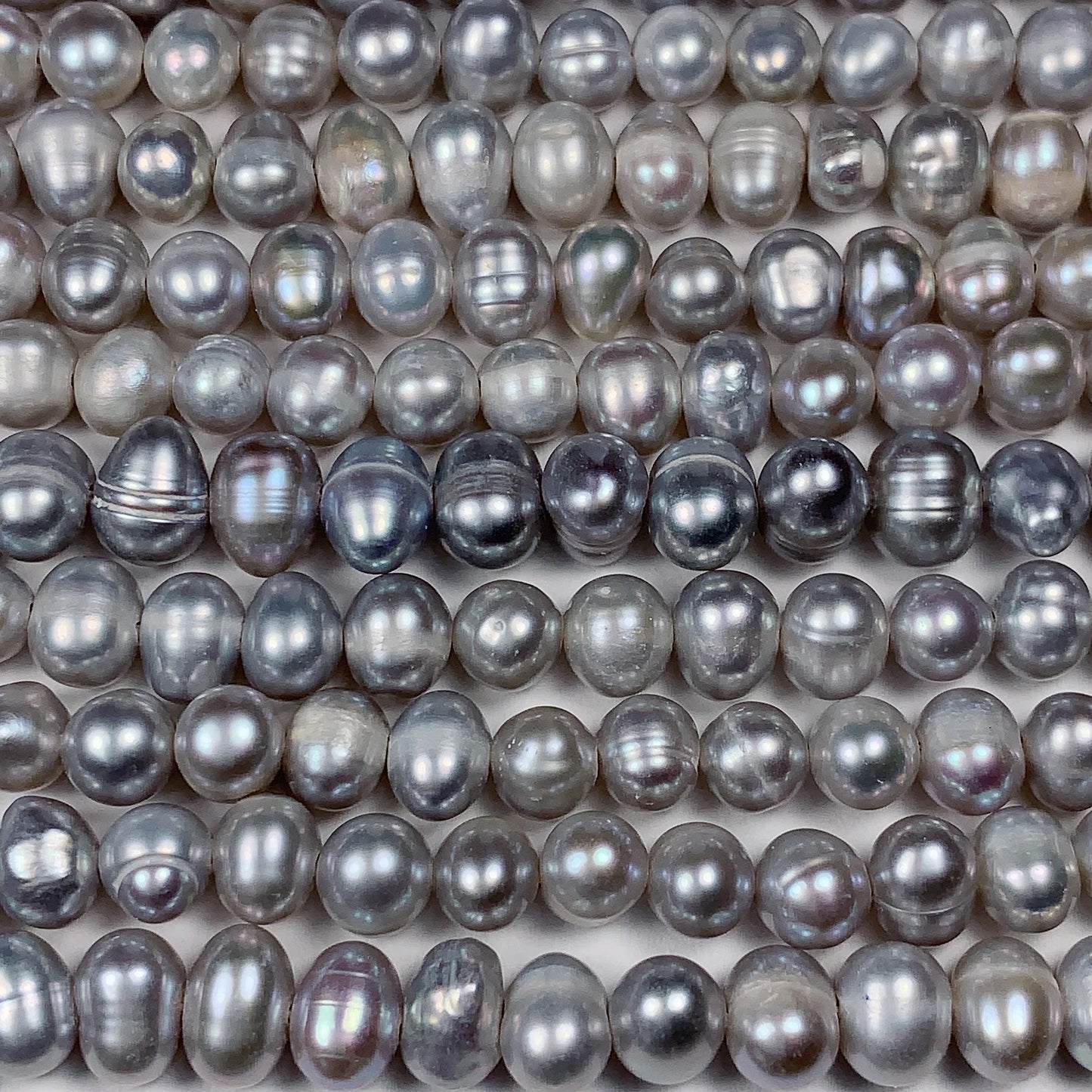 6mm Dyed Silver Natural Freshwater Oval Pearl  Beads Genuine Gemstone Strand 13.5+