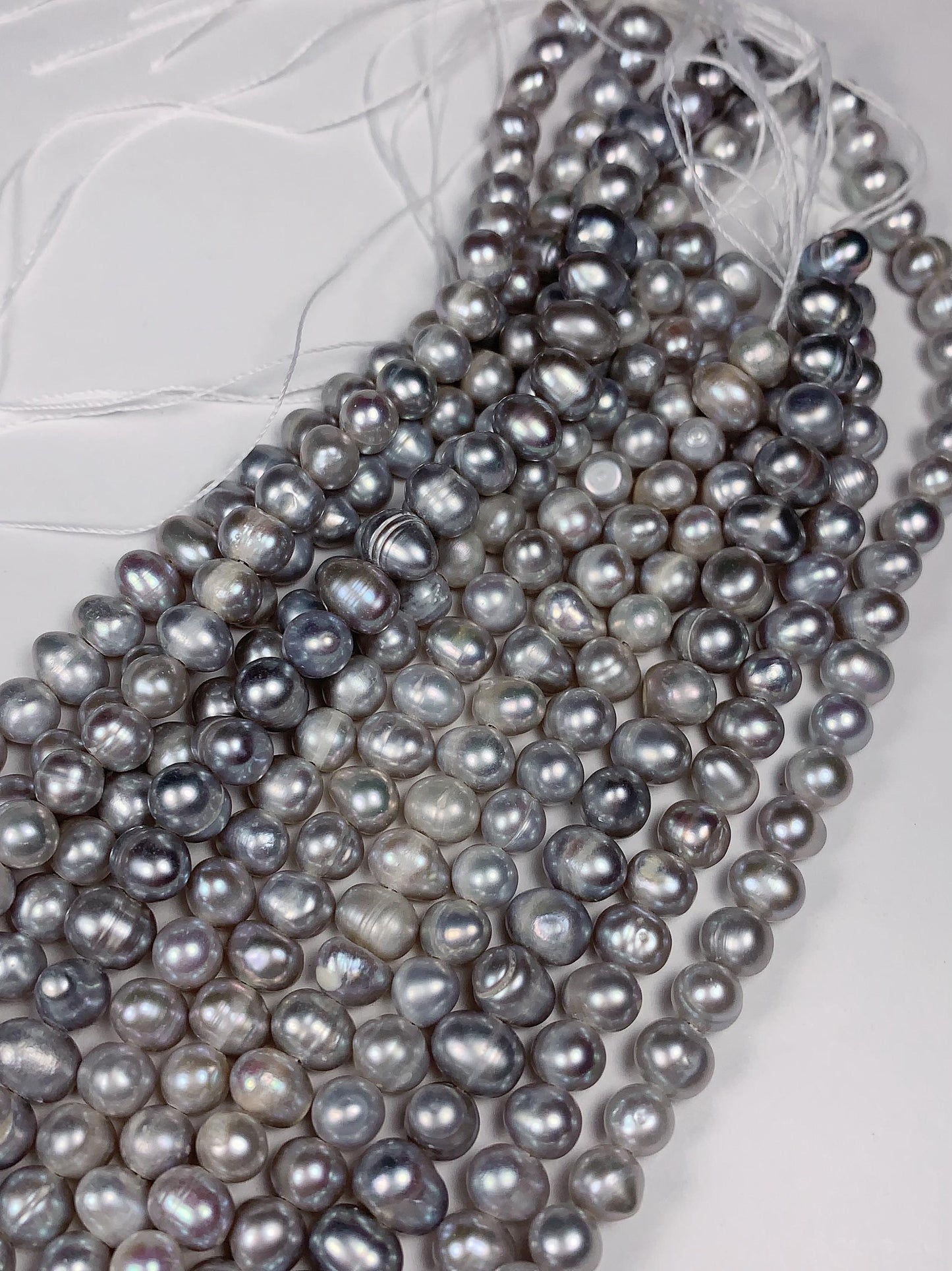 6mm Dyed Silver Natural Freshwater Oval Pearl  Beads Genuine Gemstone Strand 13.5+