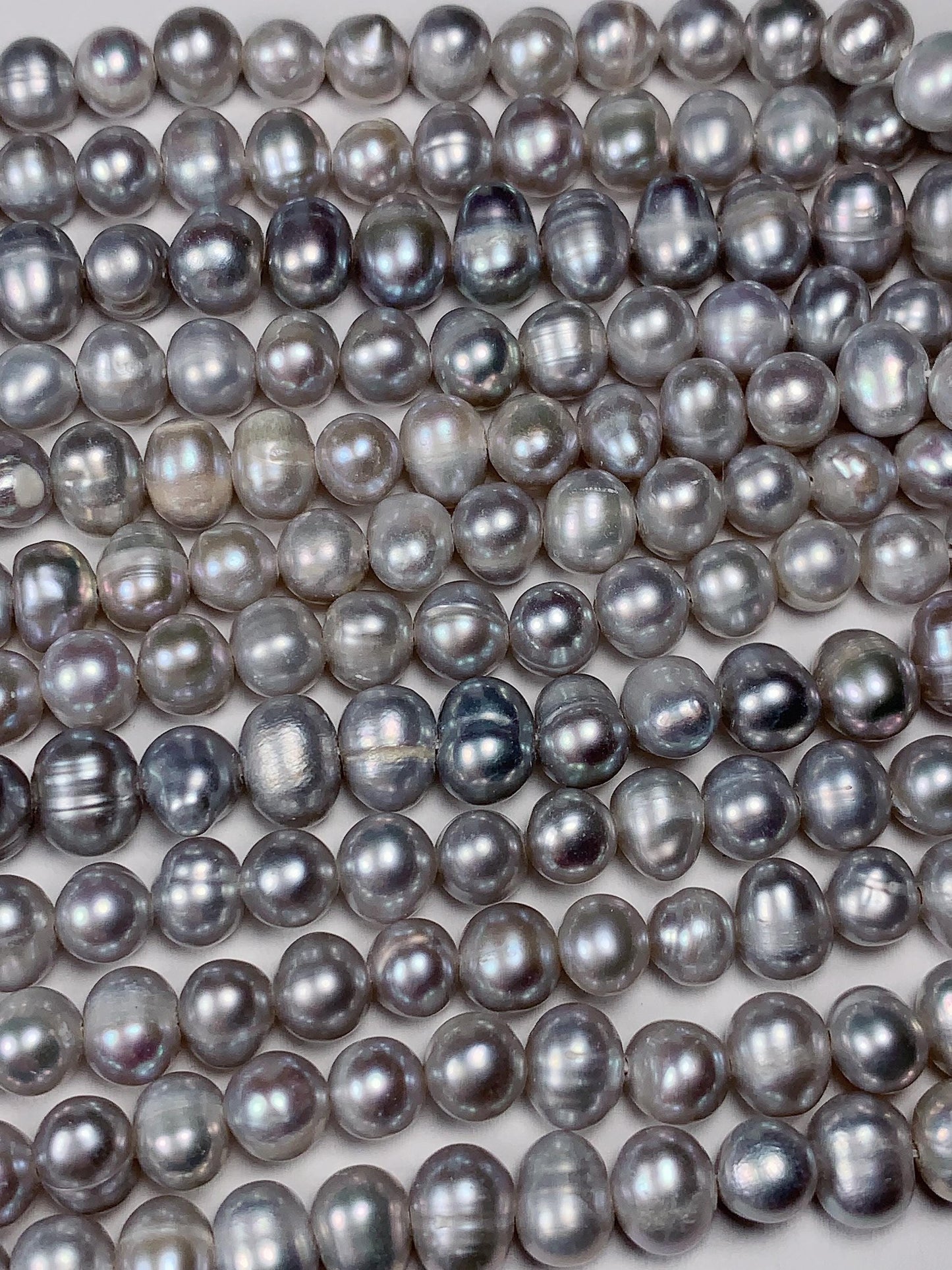 6mm Dyed Silver Natural Freshwater Oval Pearl  Beads Genuine Gemstone Strand 13.5+