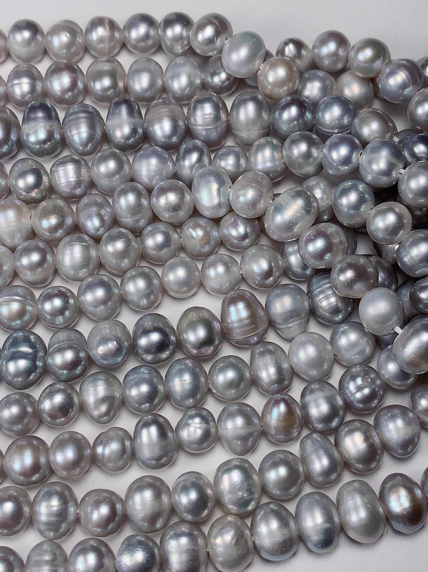 6mm Dyed Silver Natural Freshwater Oval Pearl  Beads Genuine Gemstone Strand 13.5+
