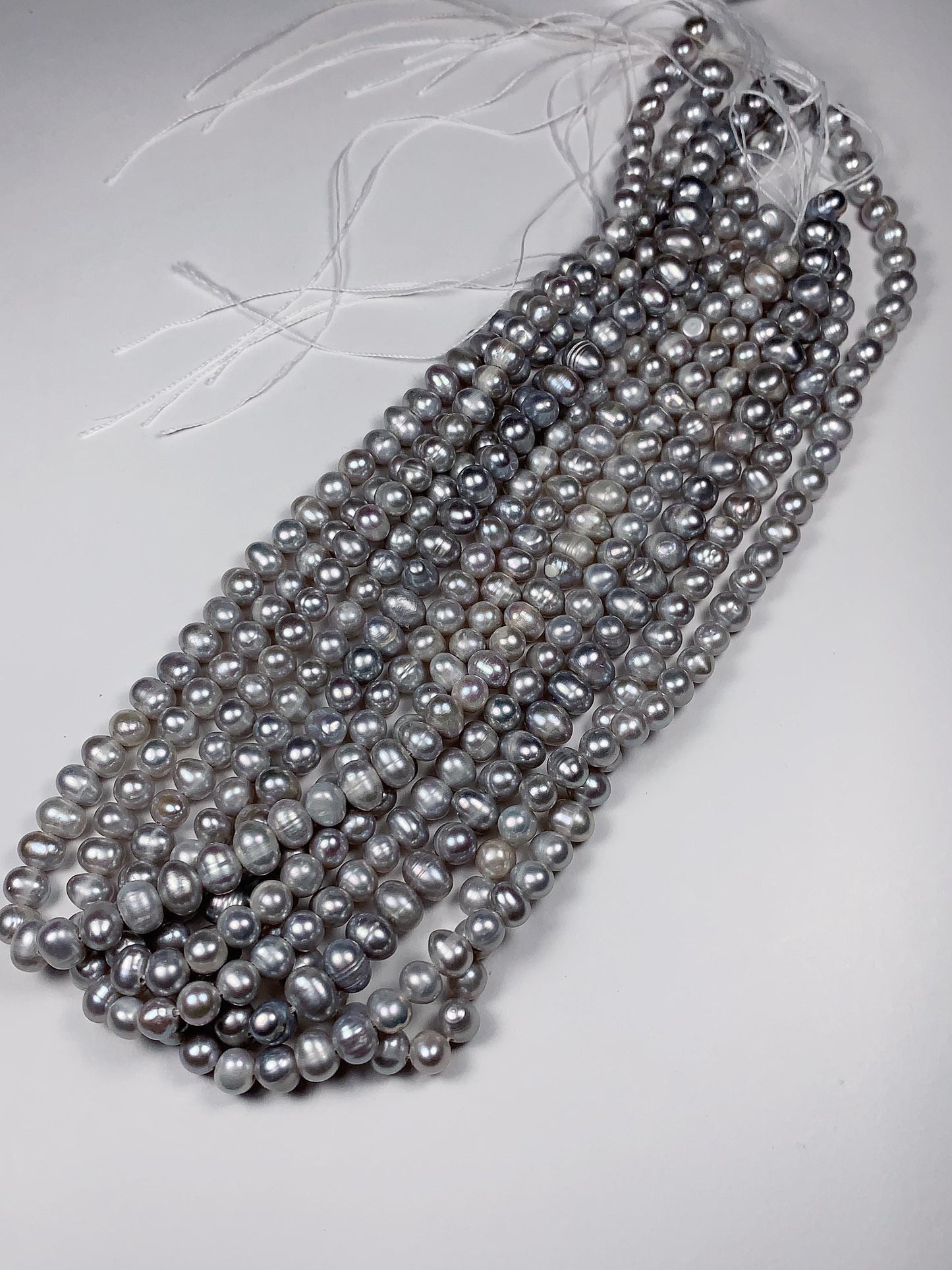 6mm Dyed Silver Natural Freshwater Oval Pearl  Beads Genuine Gemstone Strand 13.5+