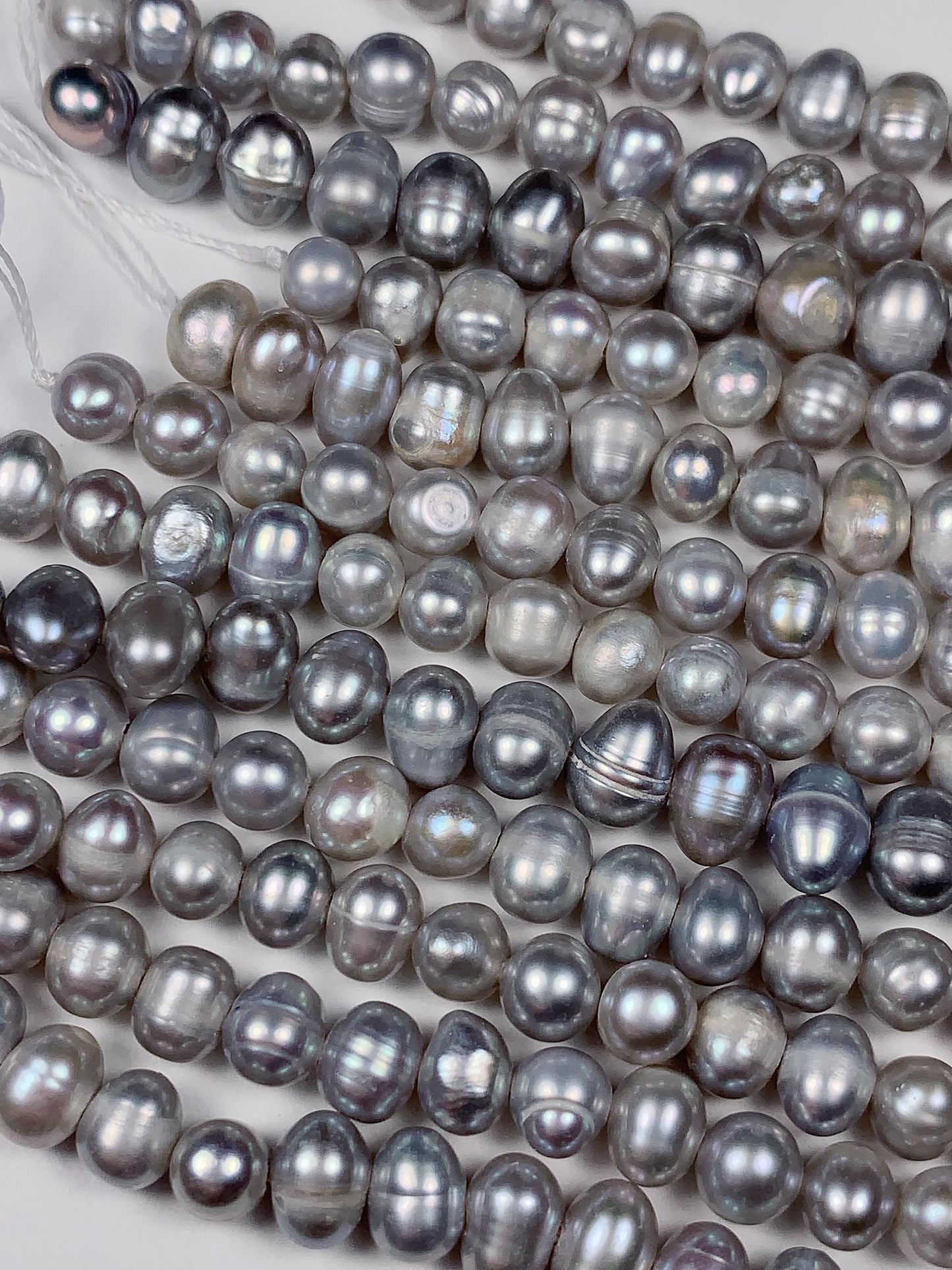 6mm Dyed Silver Natural Freshwater Oval Pearl  Beads Genuine Gemstone Strand 13.5+