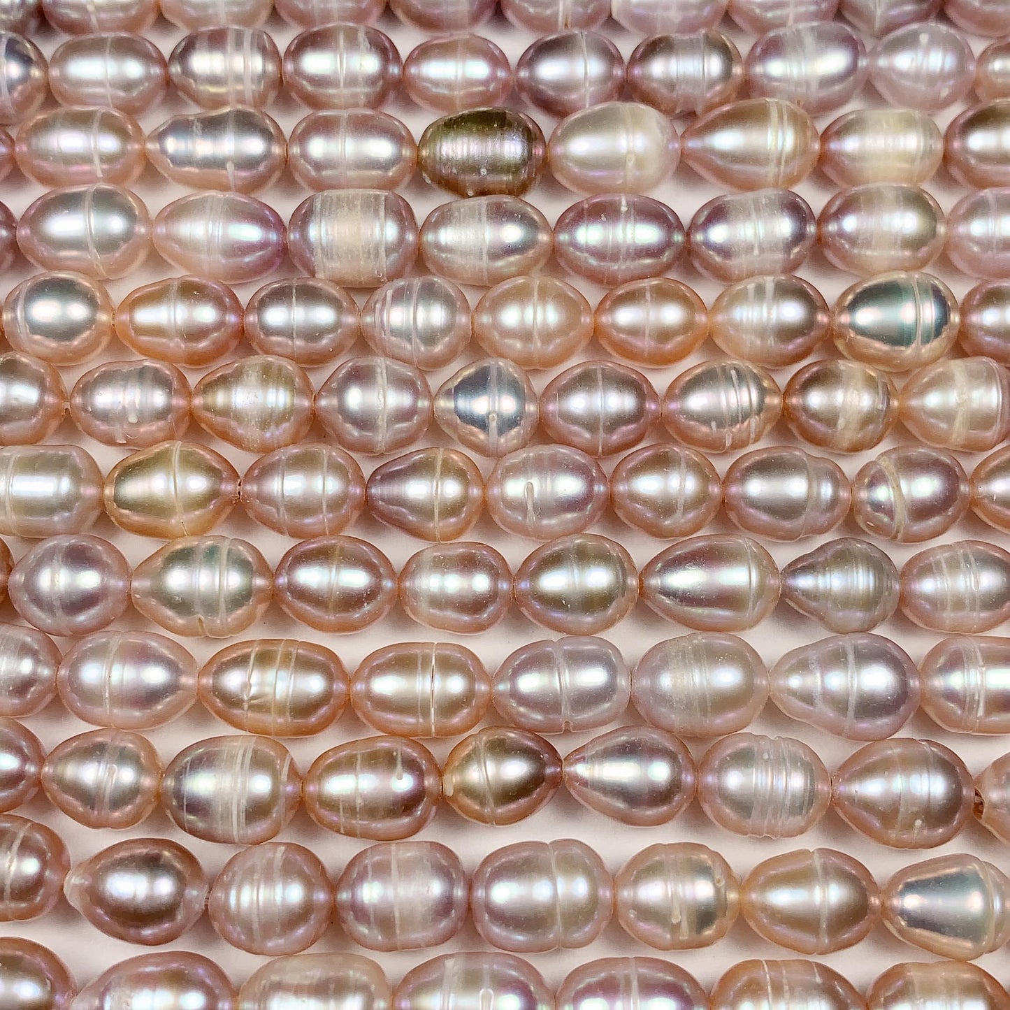 7mm Pink Purple Light Gold Natural Freshwater Oval Pearl  Beads Genuine Gemstone Strand 14+