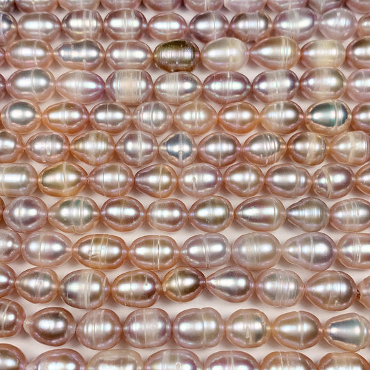 7mm Pink Purple Light Gold Natural Freshwater Oval Pearl  Beads Genuine Gemstone Strand 14+