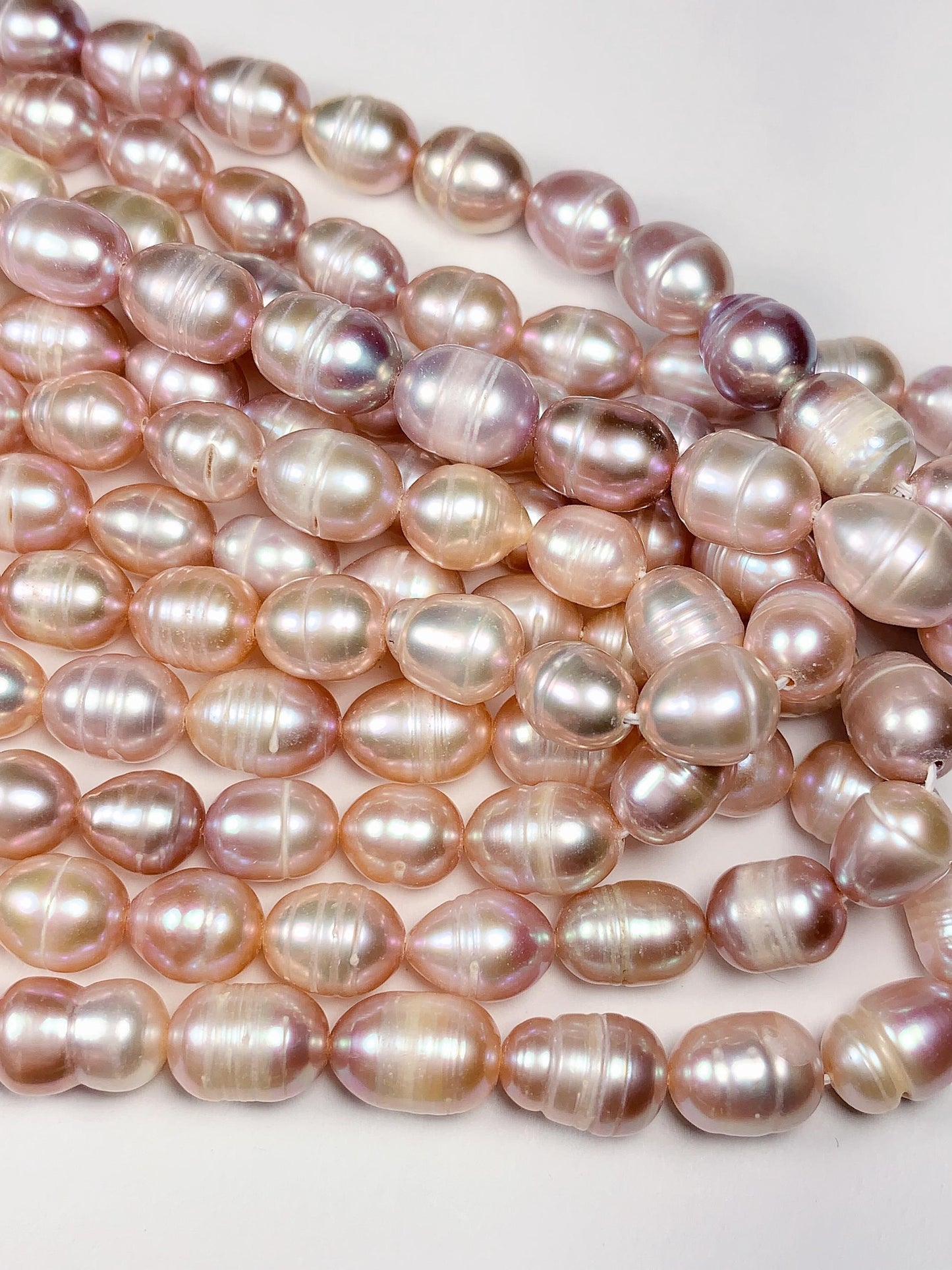 7mm Pink Purple Light Gold Natural Freshwater Oval Pearl  Beads Genuine Gemstone Strand 14+