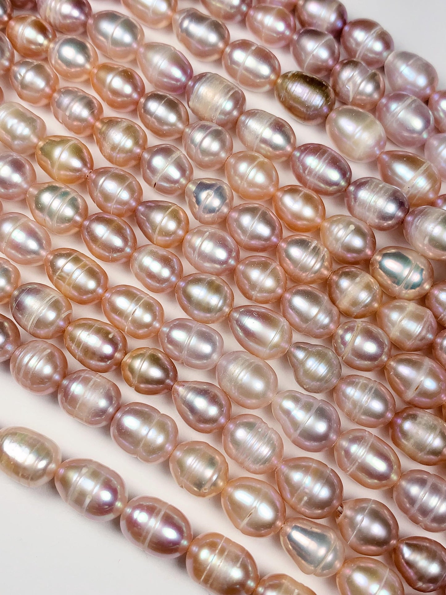7mm Pink Purple Light Gold Natural Freshwater Oval Pearl  Beads Genuine Gemstone Strand 14+