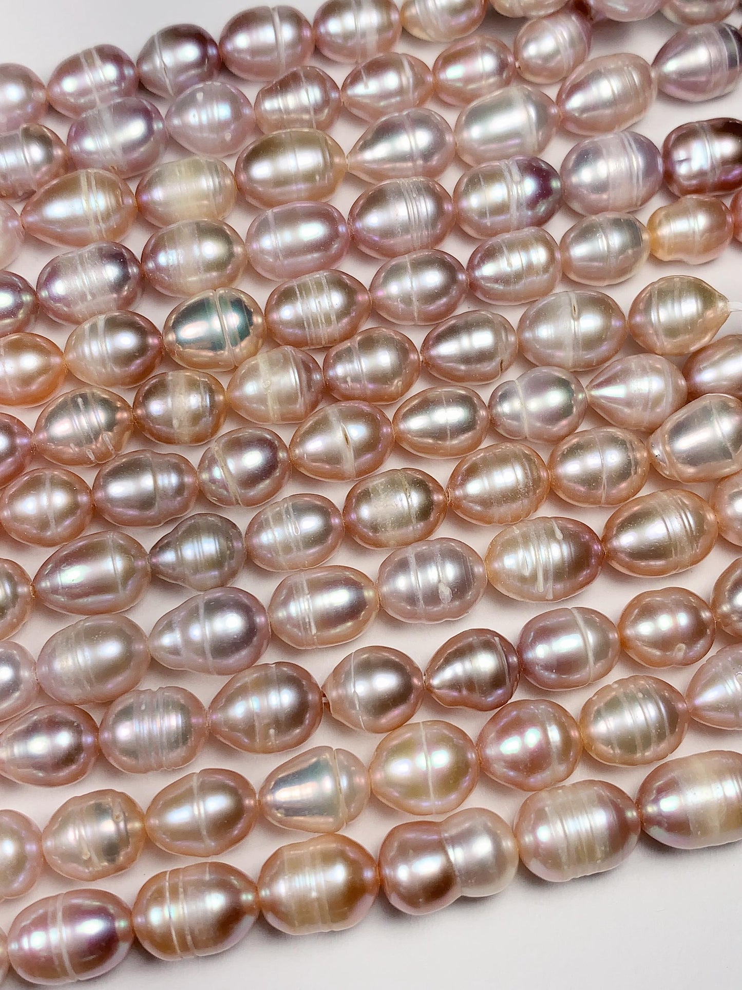 7mm Pink Purple Light Gold Natural Freshwater Oval Pearl  Beads Genuine Gemstone Strand 14+