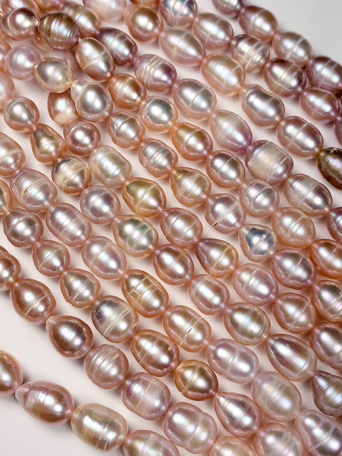 7mm Pink Purple Light Gold Natural Freshwater Oval Pearl  Beads Genuine Gemstone Strand 14+