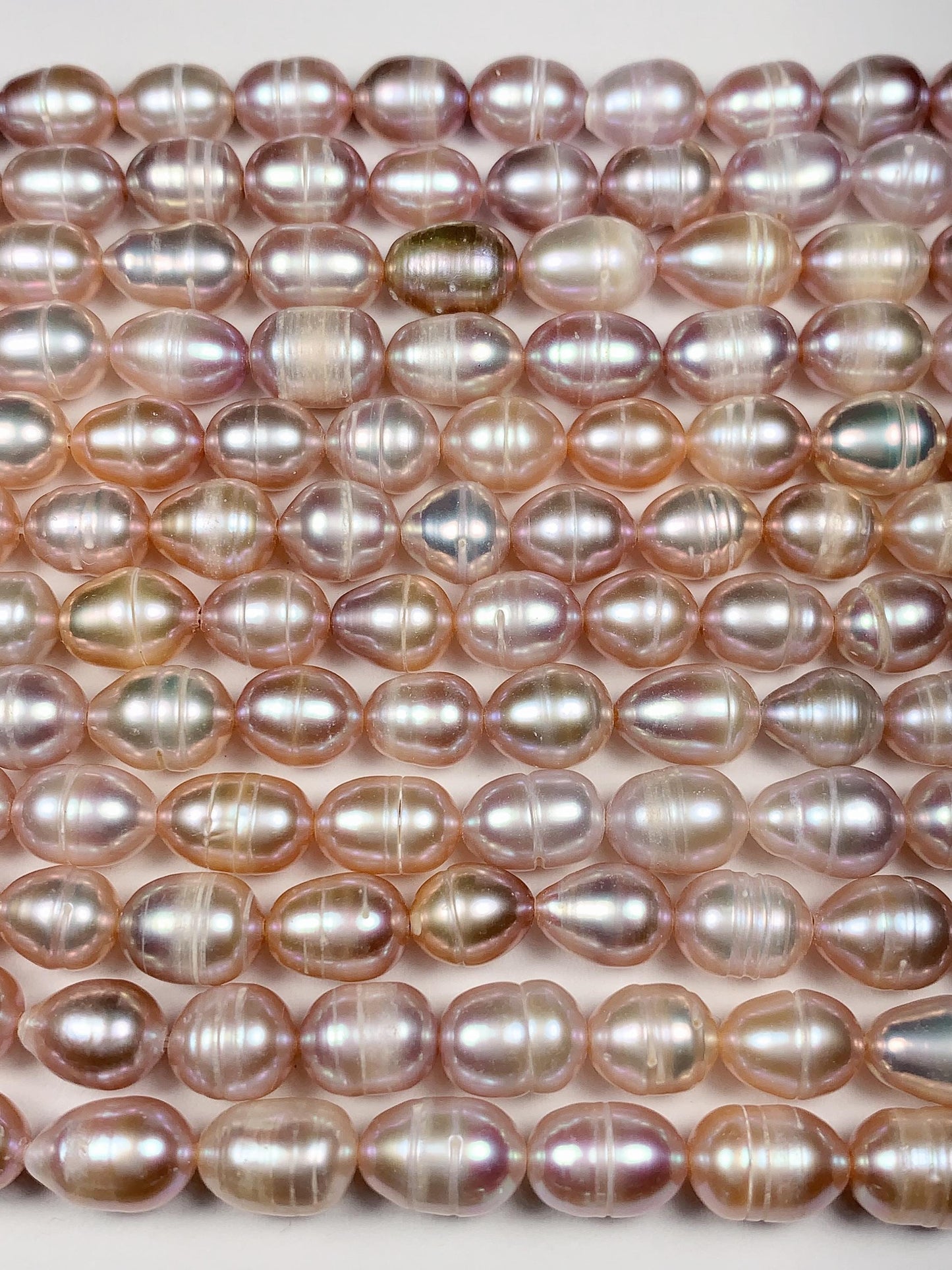 7mm Pink Purple Light Gold Natural Freshwater Oval Pearl  Beads Genuine Gemstone Strand 14+