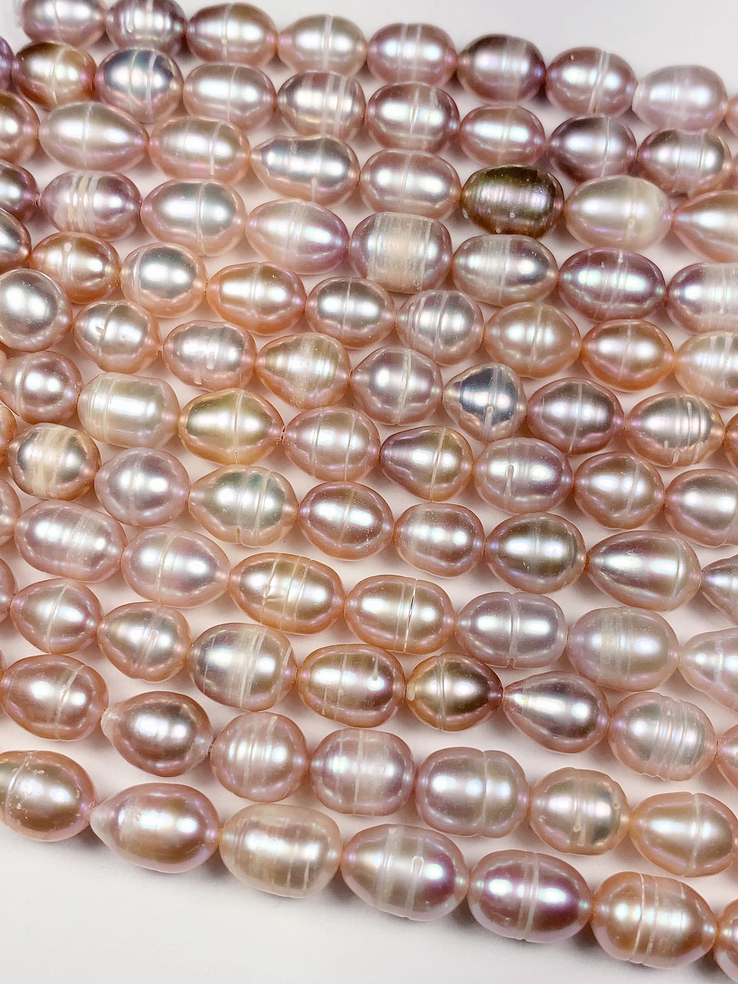 7mm Pink Purple Light Gold Natural Freshwater Oval Pearl  Beads Genuine Gemstone Strand 14+