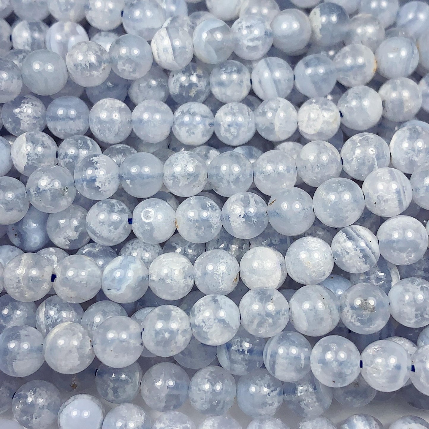 6mm Natural Icy Light Blue Lace Strip Agate Smooth Round Beads Gemstone Strand 15.5"
