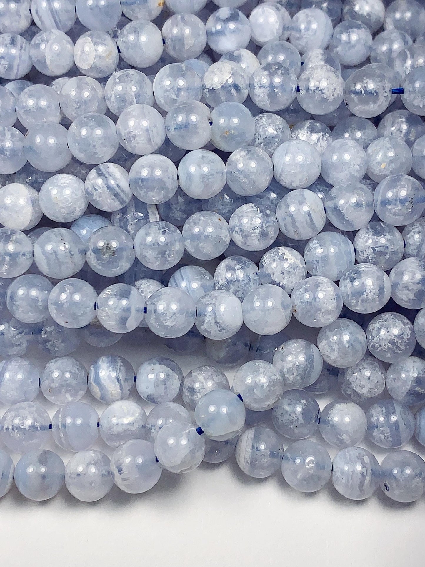 6mm Natural Icy Light Blue Lace Strip Agate Smooth Round Beads Gemstone Strand 15.5"