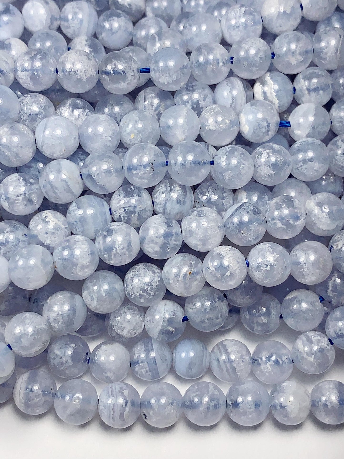 6mm Natural Icy Light Blue Lace Strip Agate Smooth Round Beads Gemstone Strand 15.5"