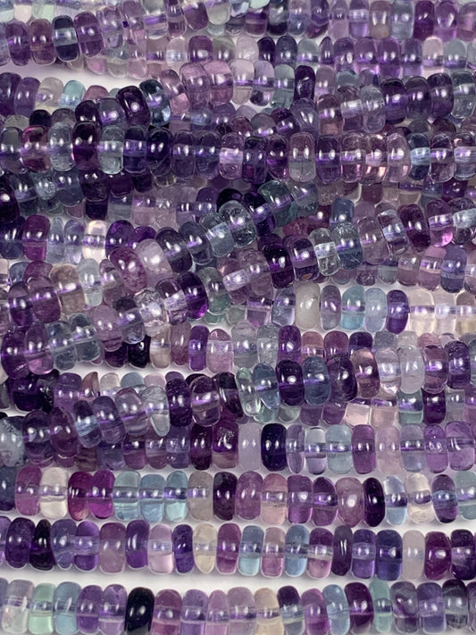 2x4mm High Quality Natural Purple Light Blue Transparent Fluorite Smooth Rondelle Beads 15.5" Strand