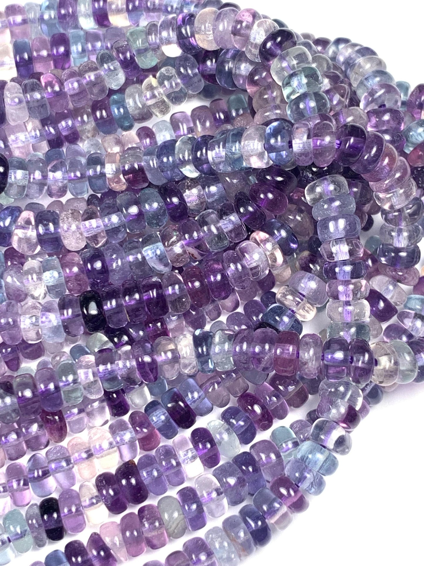 2x4mm High Quality Natural Purple Light Blue Transparent Fluorite Smooth Rondelle Beads 15.5" Strand