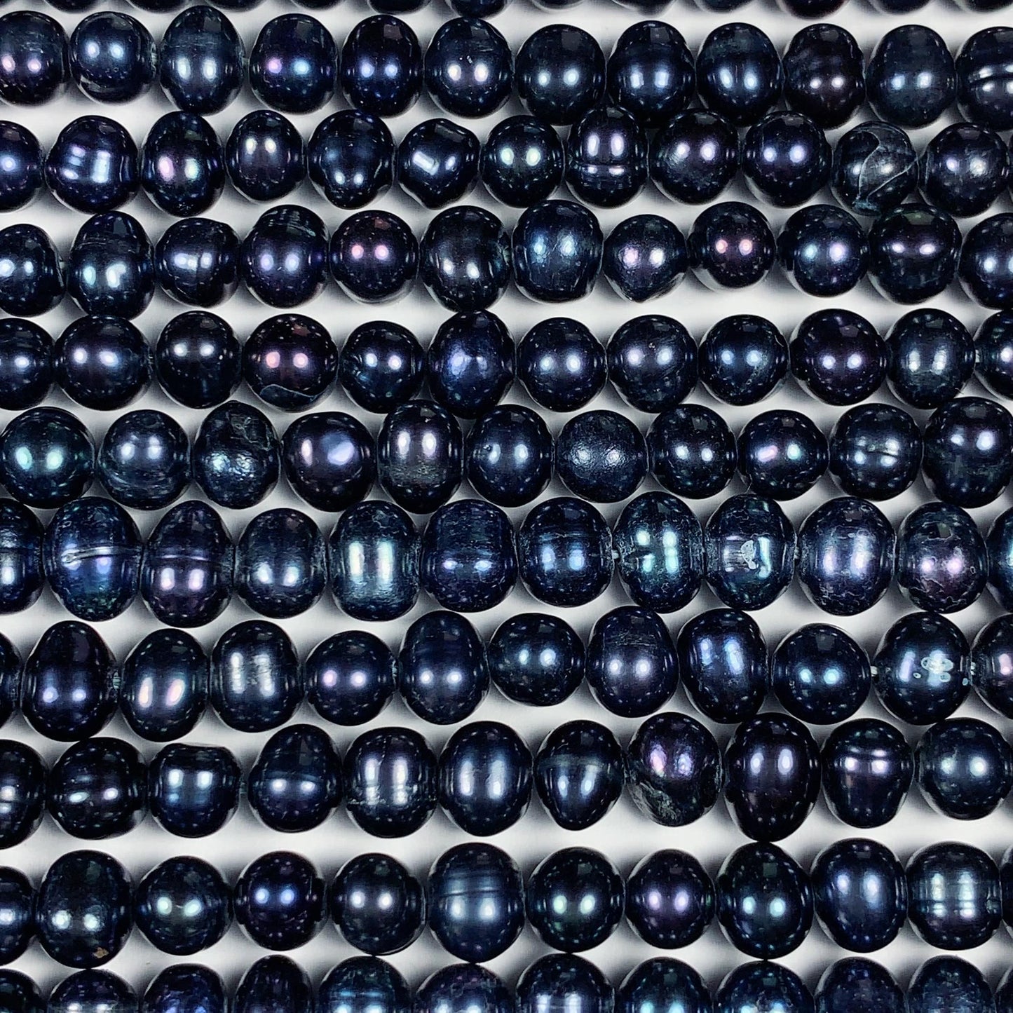 6mm Dyed Black Natural Freshwater Oval Pearl  Beads Genuine Gemstone Strand 13.5+
