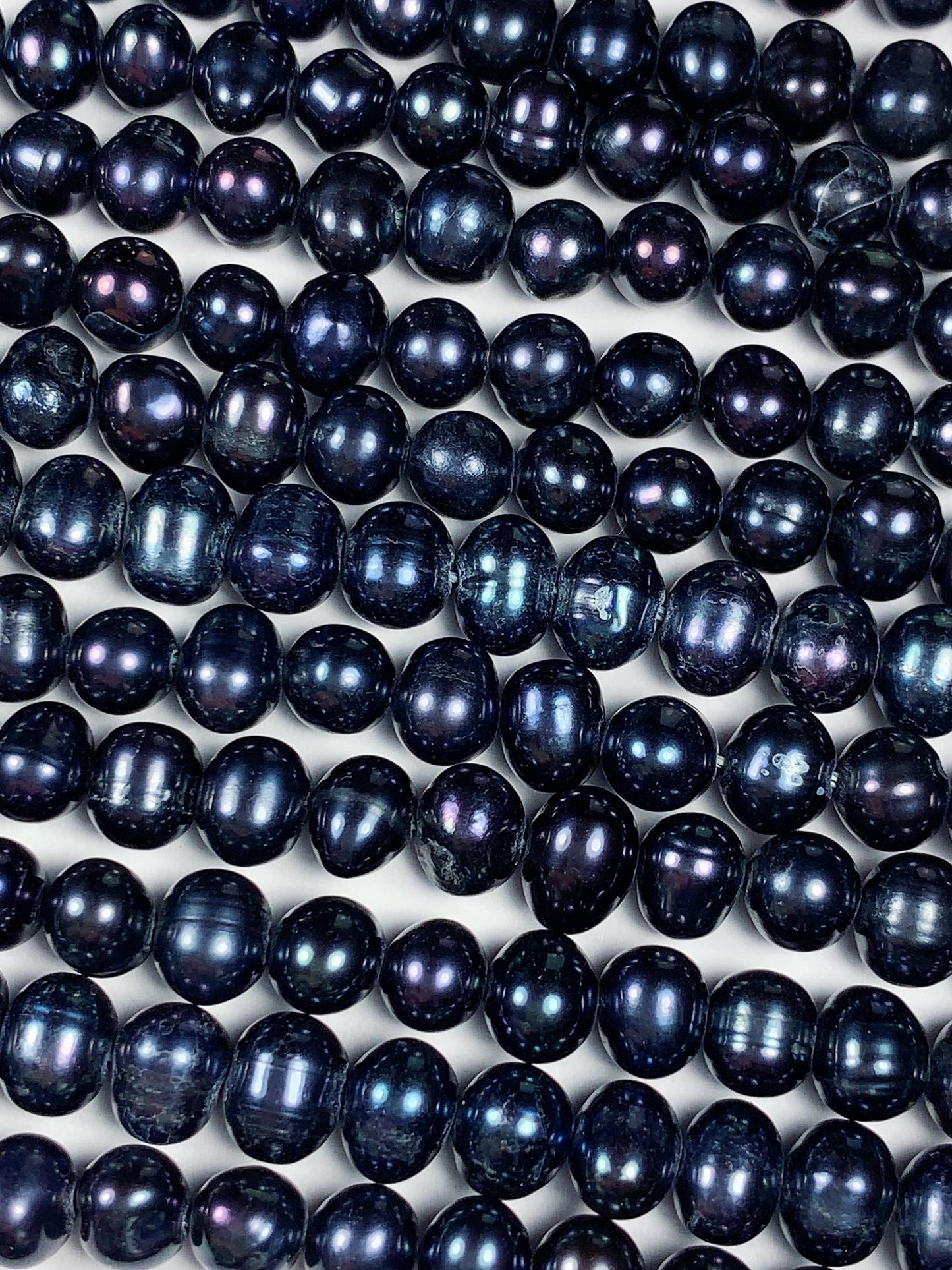6mm Dyed Black Natural Freshwater Oval Pearl  Beads Genuine Gemstone Strand 13.5+