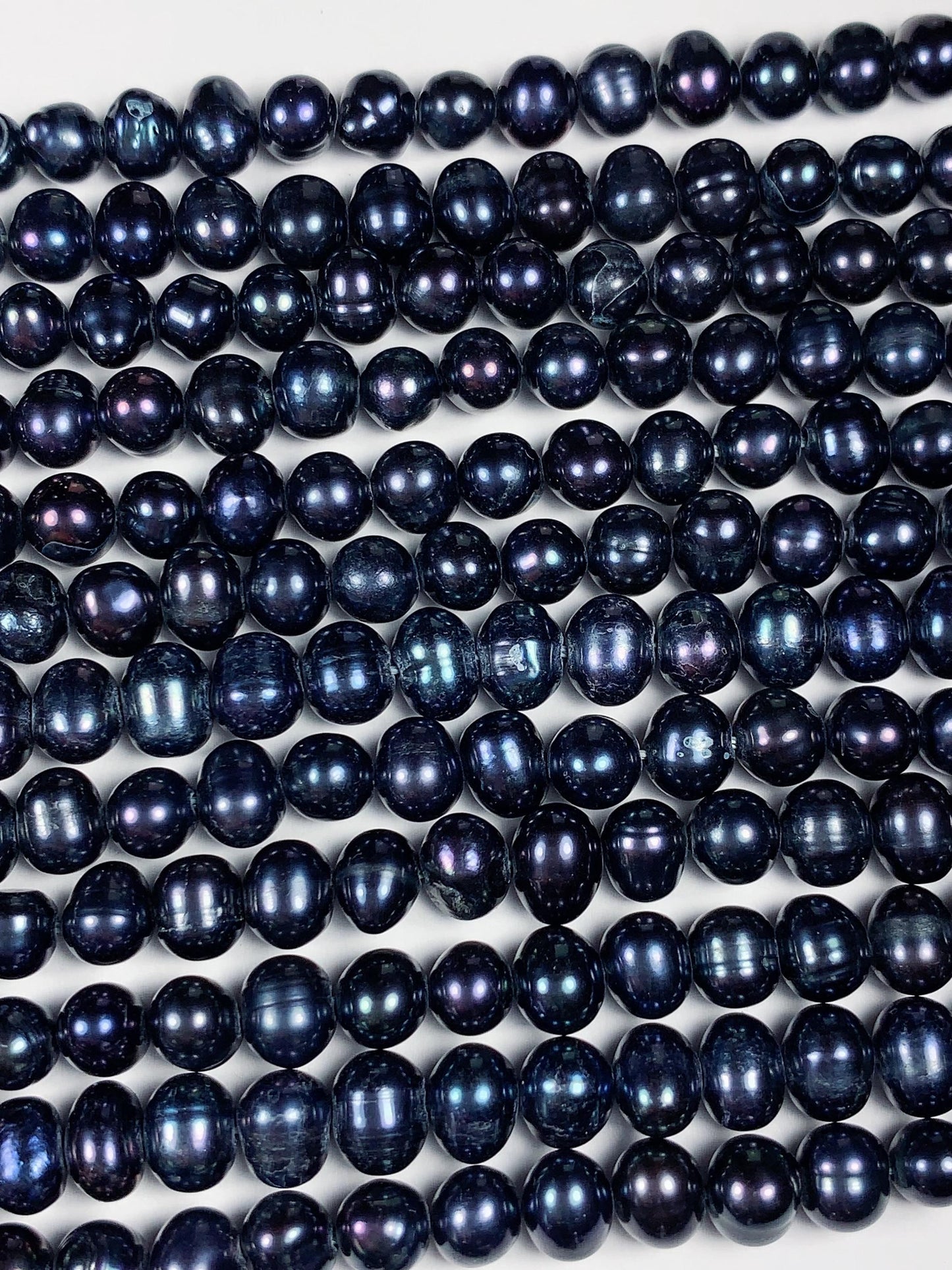 6mm Dyed Black Natural Freshwater Oval Pearl  Beads Genuine Gemstone Strand 13.5+