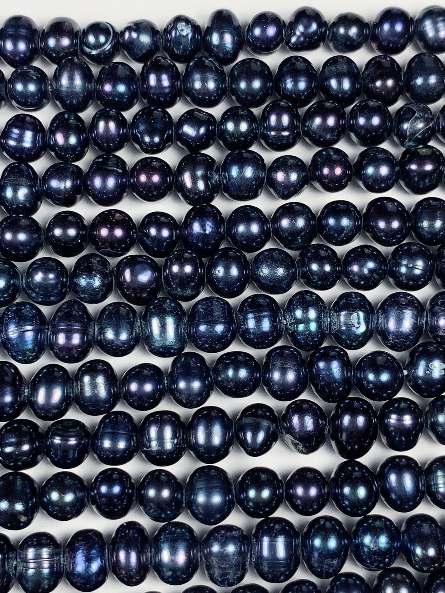 6mm Dyed Black Natural Freshwater Oval Pearl  Beads Genuine Gemstone Strand 13.5+