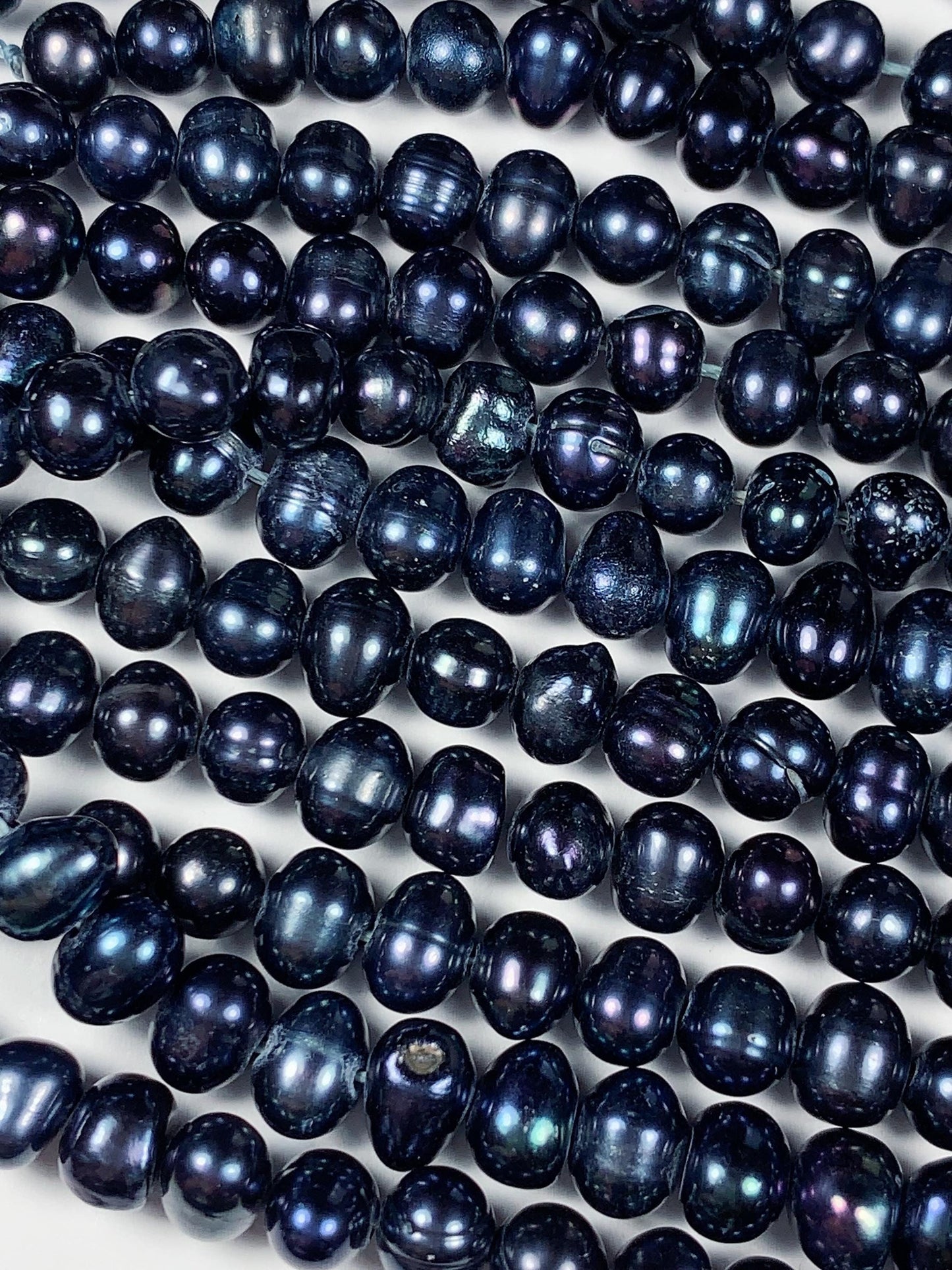 6mm Dyed Black Natural Freshwater Oval Pearl  Beads Genuine Gemstone Strand 13.5+
