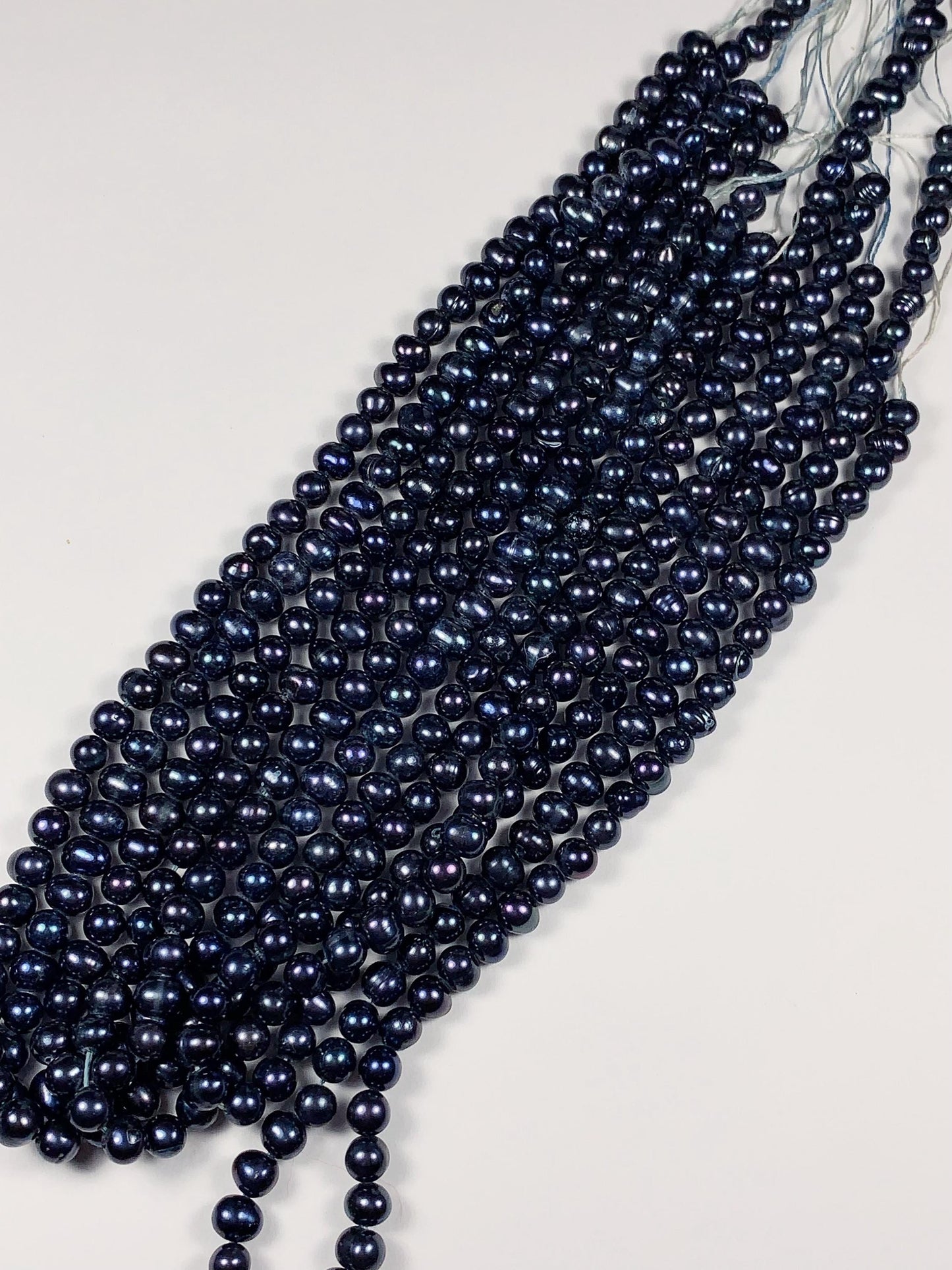 6mm Dyed Black Natural Freshwater Oval Pearl  Beads Genuine Gemstone Strand 13.5+