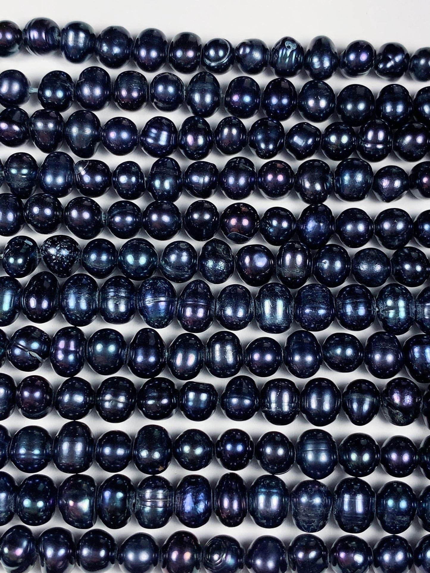 6mm Dyed Black Natural Freshwater Oval Pearl  Beads Genuine Gemstone Strand 13.5+