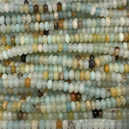 2x4mm Good quality Genuine Natural Blue Yellow Brown Amazonite Smooth Rondelle Beads 15" Strand