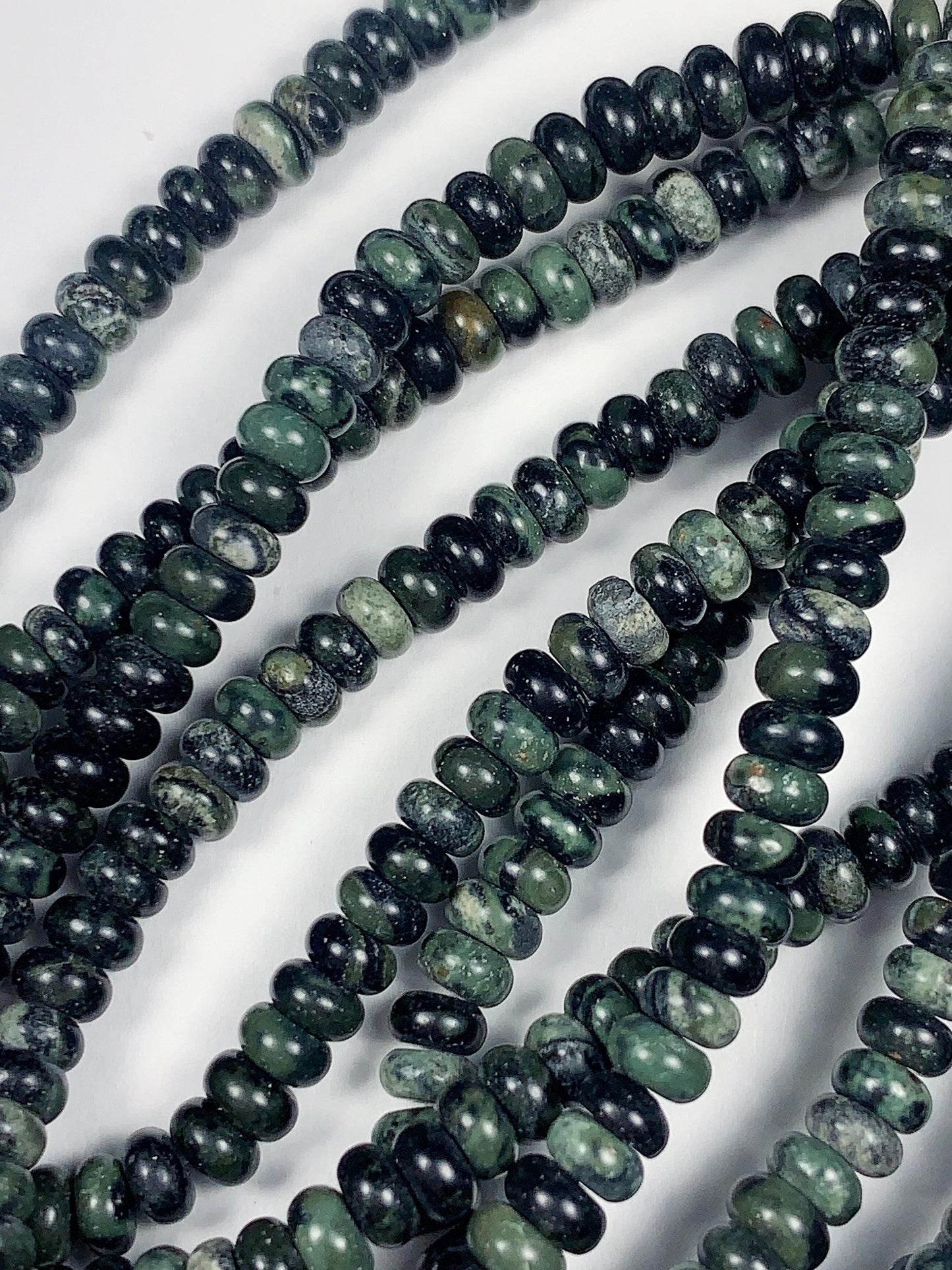 2x4mm Natural Deep Green Kambaba Jasper Smooth Rondelle Beads 15" Strand