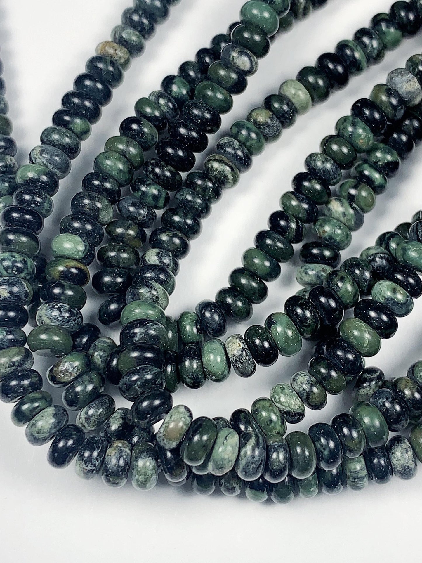2x4mm Natural Deep Green Kambaba Jasper Smooth Rondelle Beads 15" Strand