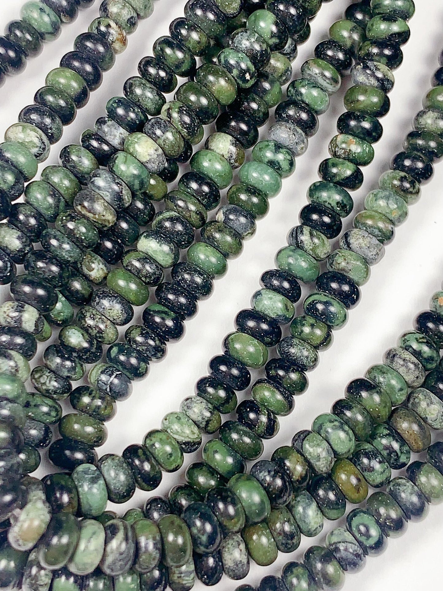 2x4mm Natural Deep Green Kambaba Jasper Smooth Rondelle Beads 15" Strand