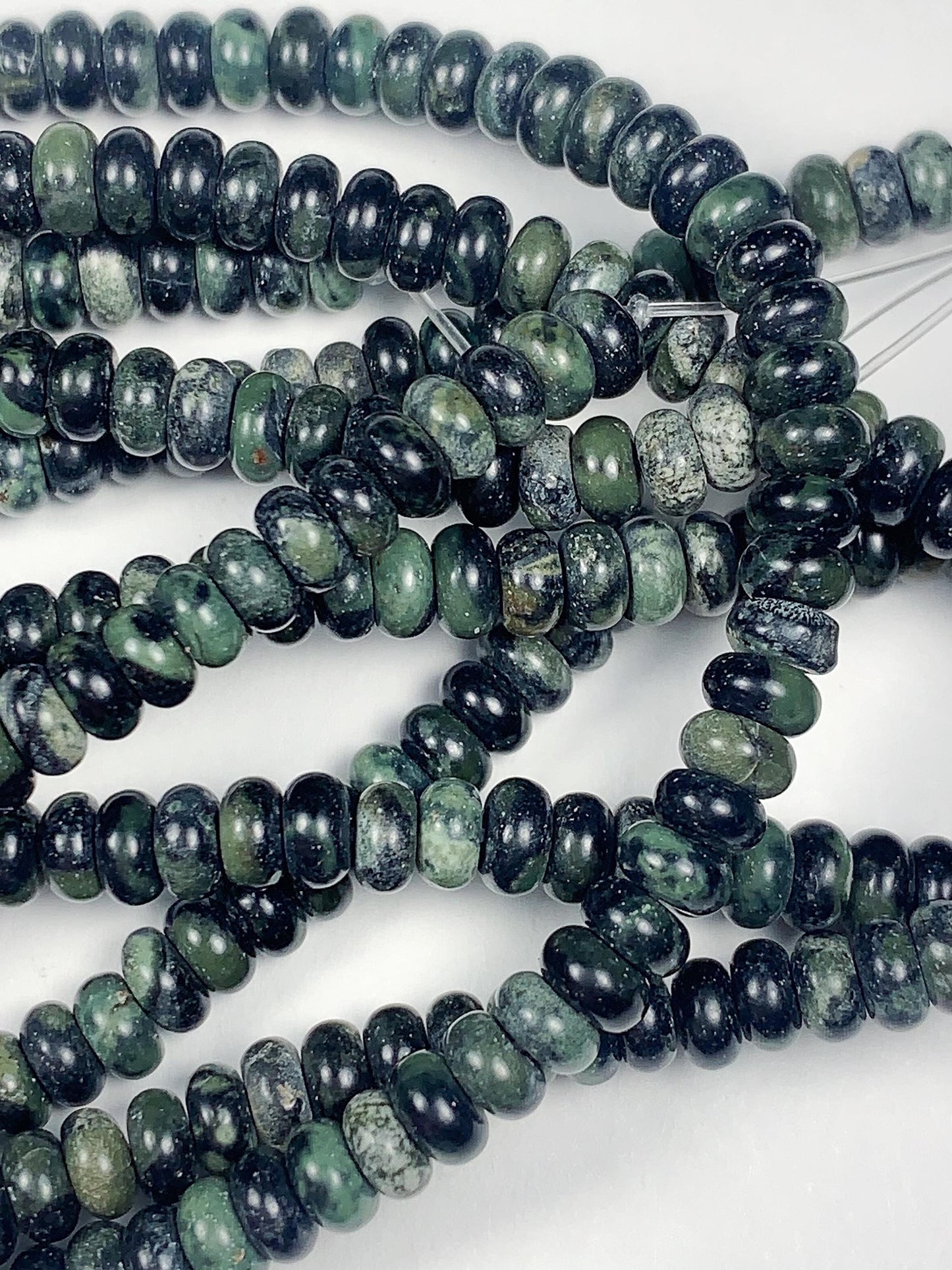 2x4mm Natural Deep Green Kambaba Jasper Smooth Rondelle Beads 15" Strand