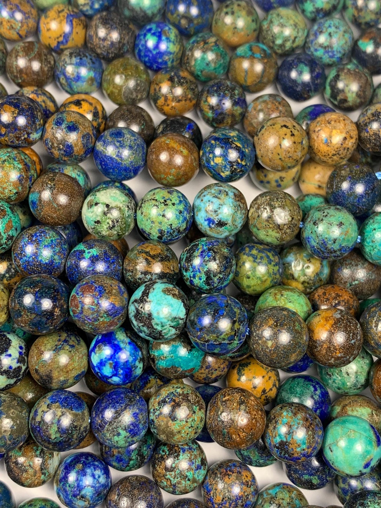 8mm AAA Supper Good Color Natural Blue Yellow Brow Green Azurite Malachite  Chysocolla Smooth Round Beads 15.5" Strand Gemstone