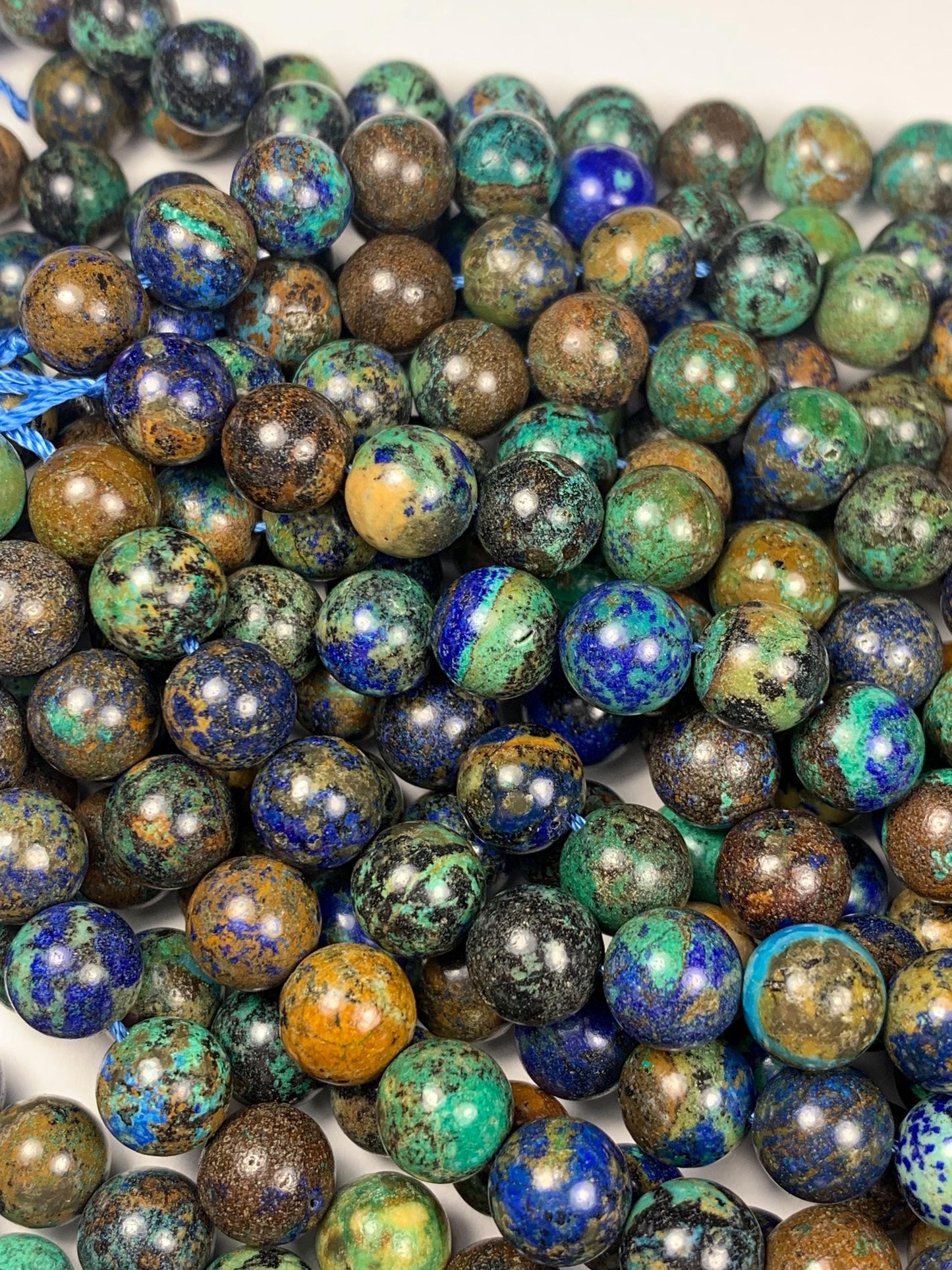 8mm AAA Supper Good Color Natural Blue Yellow Brow Green Azurite Malachite  Chysocolla Smooth Round Beads 15.5" Strand Gemstone