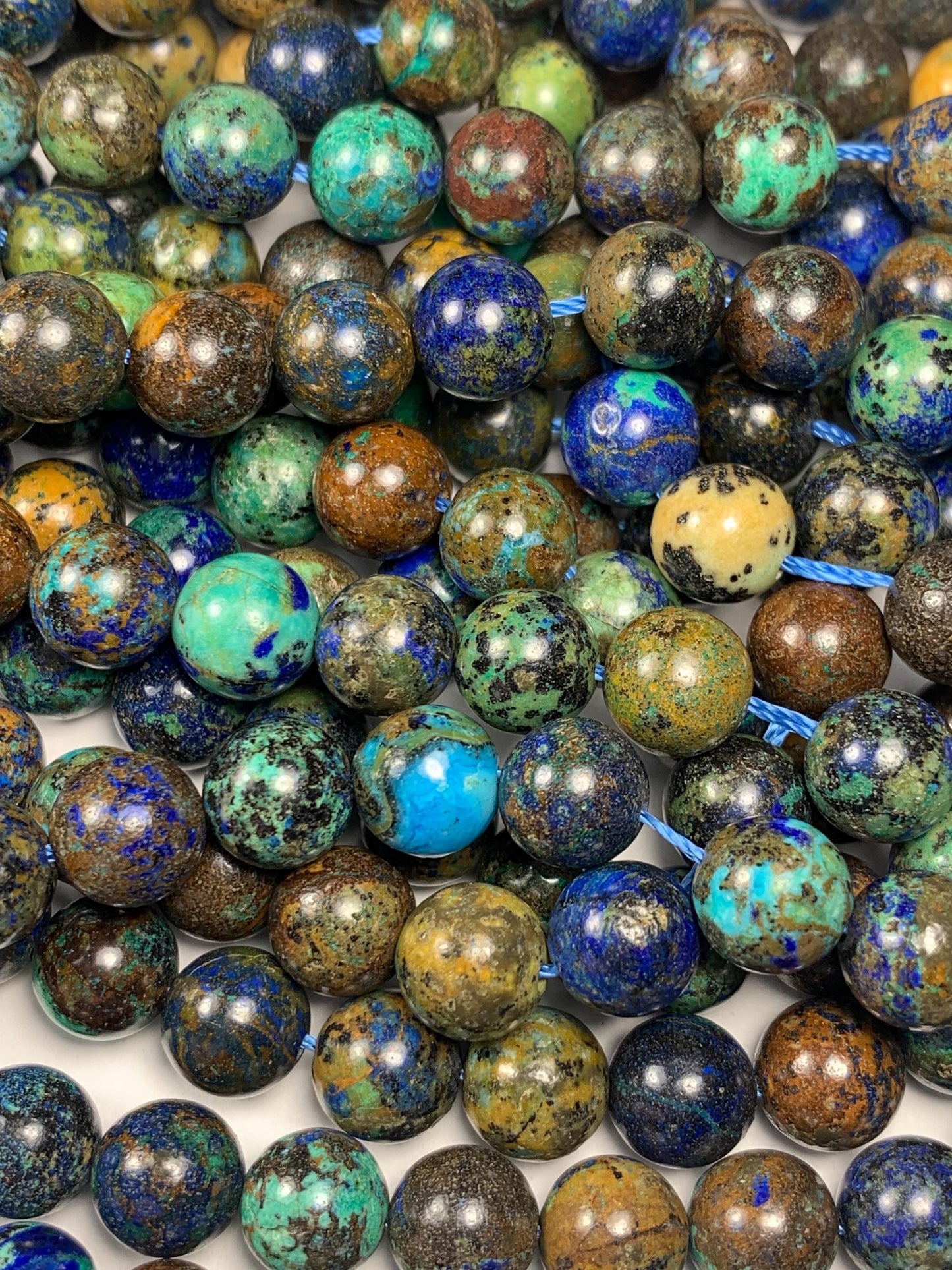 8mm AAA Supper Good Color Natural Blue Yellow Brow Green Azurite Malachite  Chysocolla Smooth Round Beads 15.5" Strand Gemstone