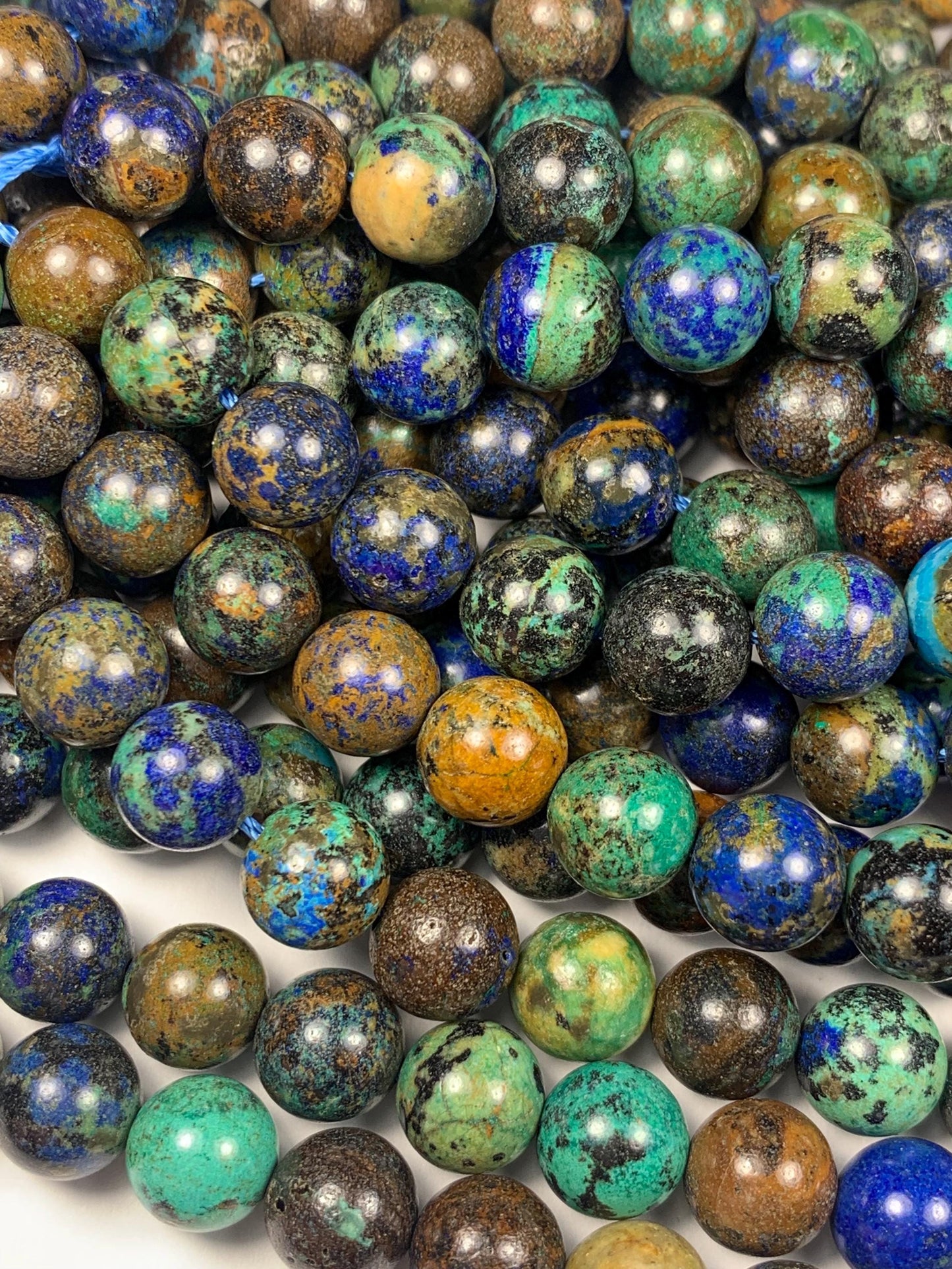8mm AAA Supper Good Color Natural Blue Yellow Brow Green Azurite Malachite  Chysocolla Smooth Round Beads 15.5" Strand Gemstone