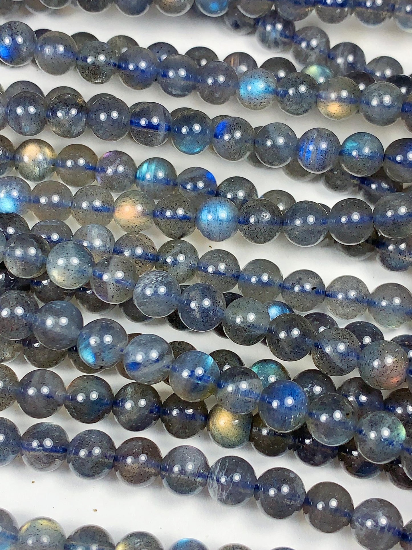 AAA++ Blue Rainbow Dark Gray Flashes Labradorite Smooth Round Beads 15.5" Strand gemstone 2mm 3mm 4mm 6mm 8mm 10mm 12mm 14mm 16mm 18mm 20mm