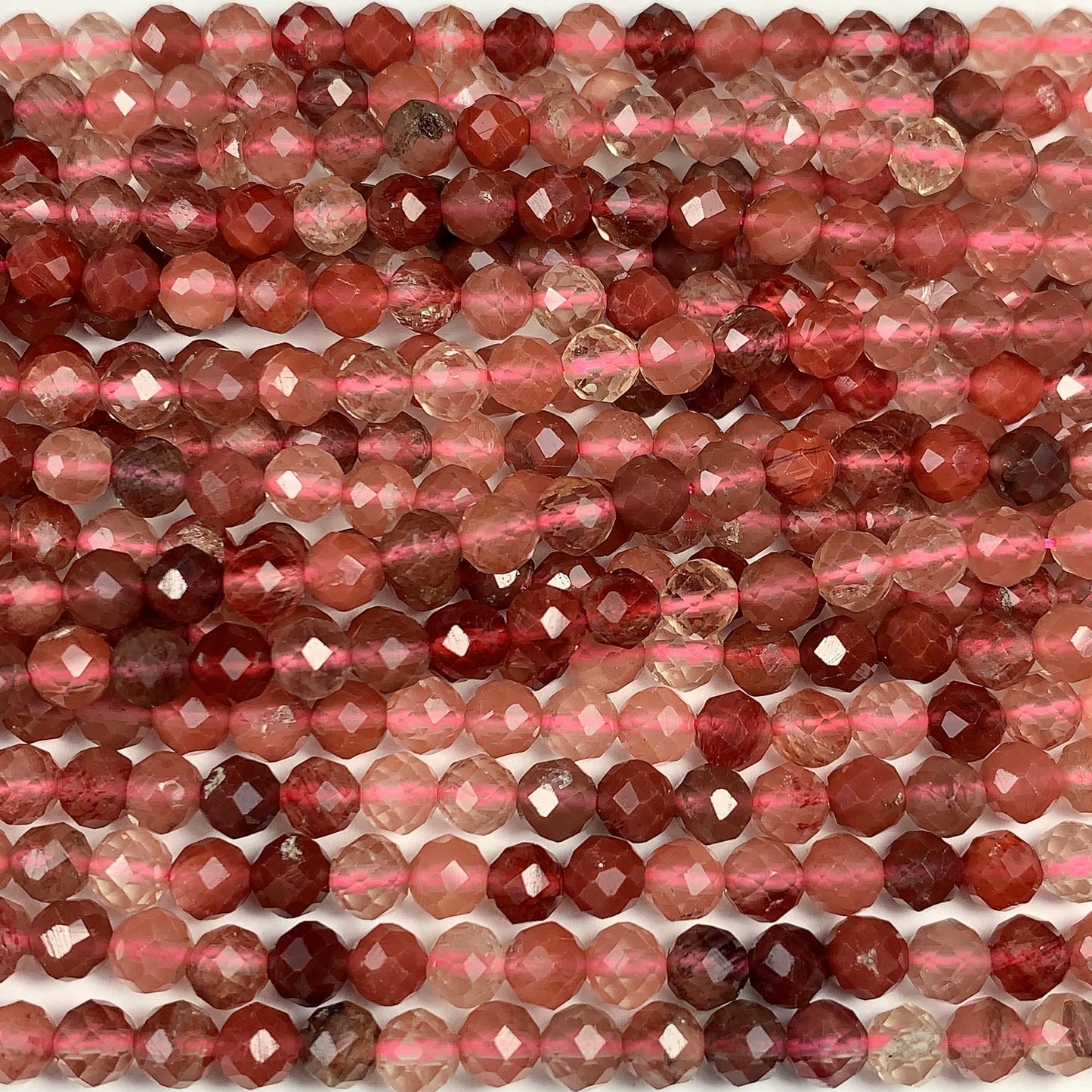 AAA Natural Red Lazasine Andesine Labradorite Faceted Round Beads Gemstone Strand 15.5 4mm